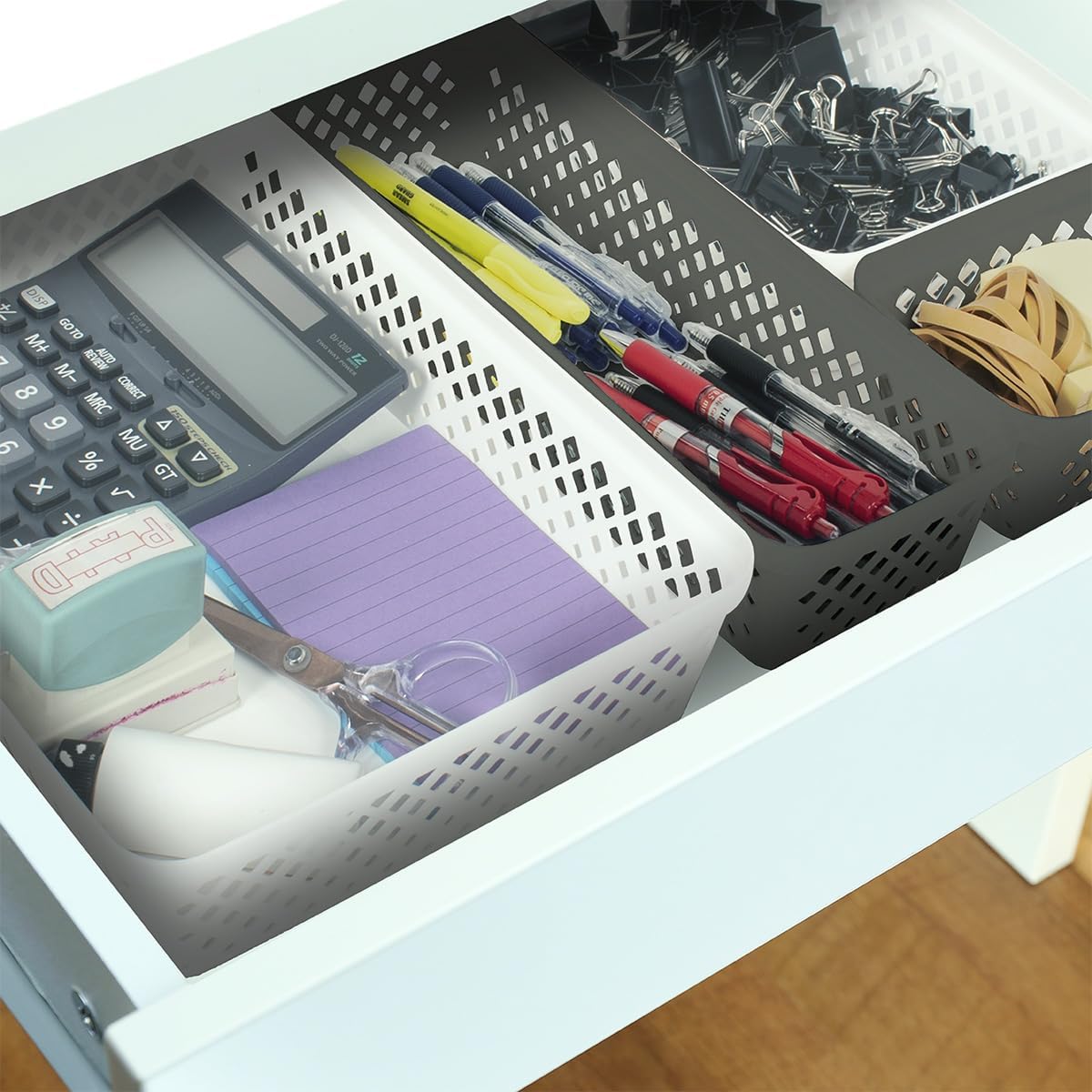Plastic Storage Basket Set - Multipurpose Drawer Trays, Kitchen Pantry Containers