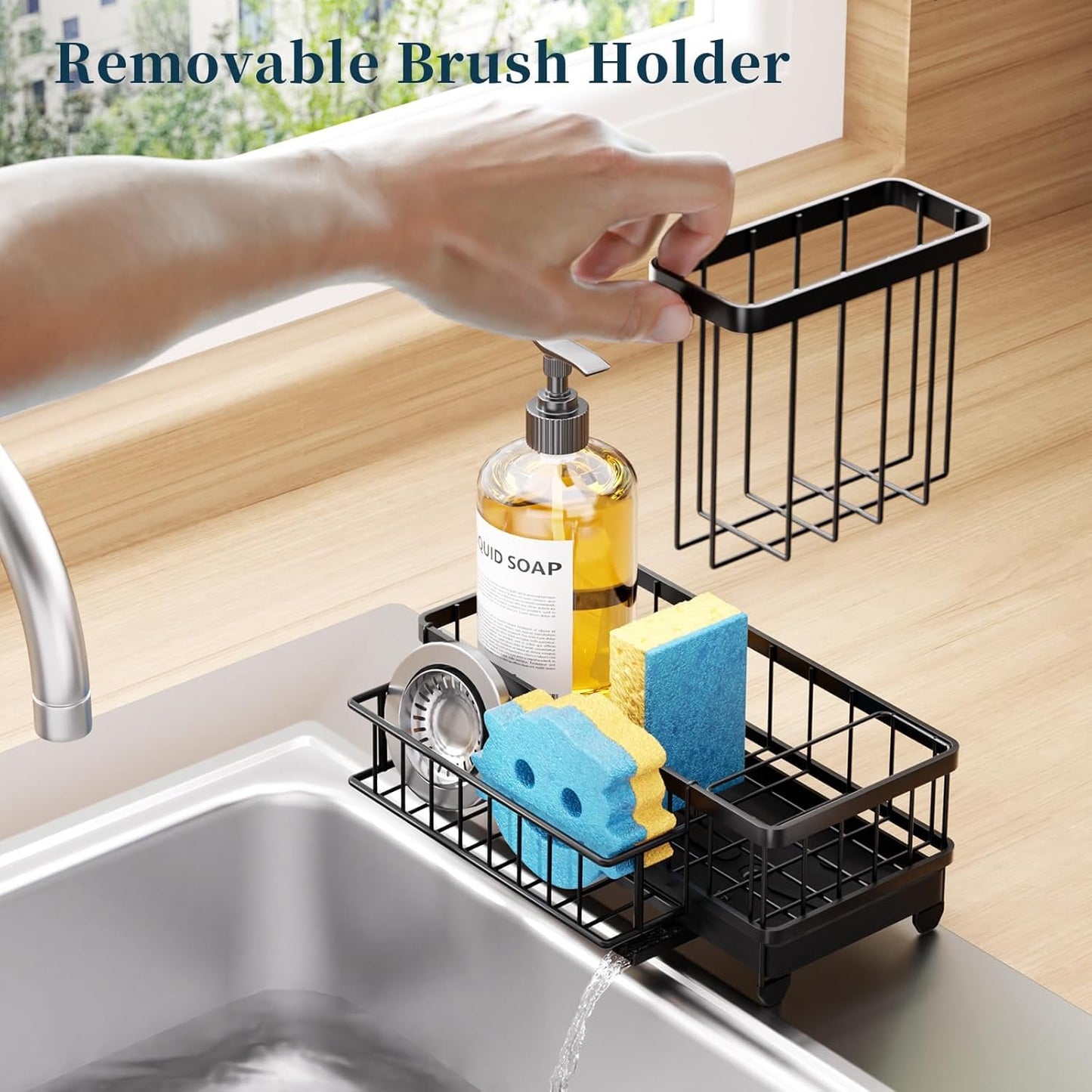 Sponge Holder for Kitchen Sink - Auto Draining Sink Caddy Organizer with Detachable Rack