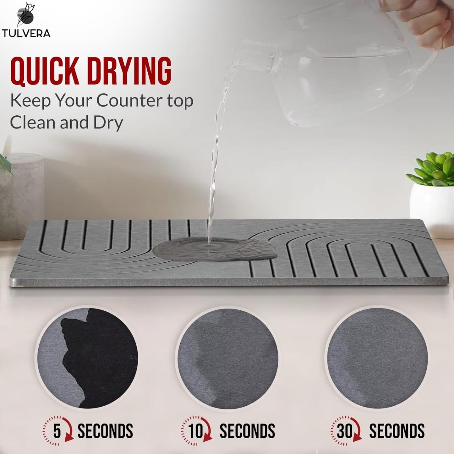 Stone Dish Drying Mat for Kitchen Counter – Diatomaceous Earth Drying Mat | Fast-Absorbing
