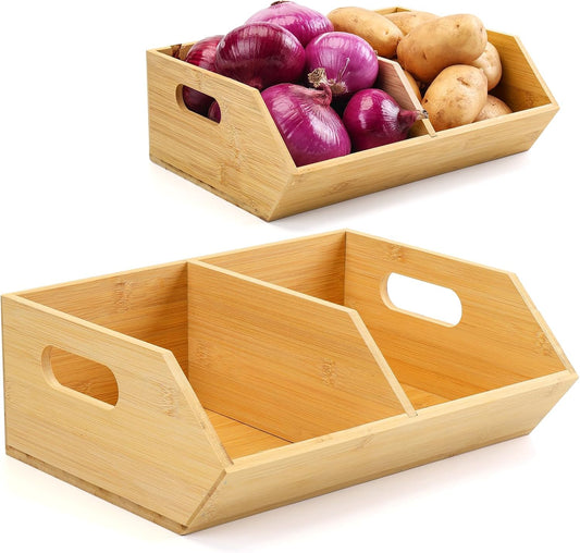 2 Set Bamboo Storage Bins, Pantry Organizers and Storage