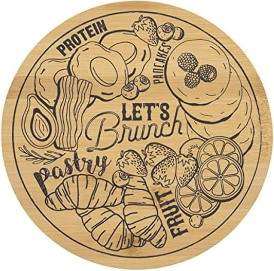 Bamboo Lazy Susan Kitchen Turntable for Entertaining, Let's Brunch DIY Design, 10-Inch, Bamboo