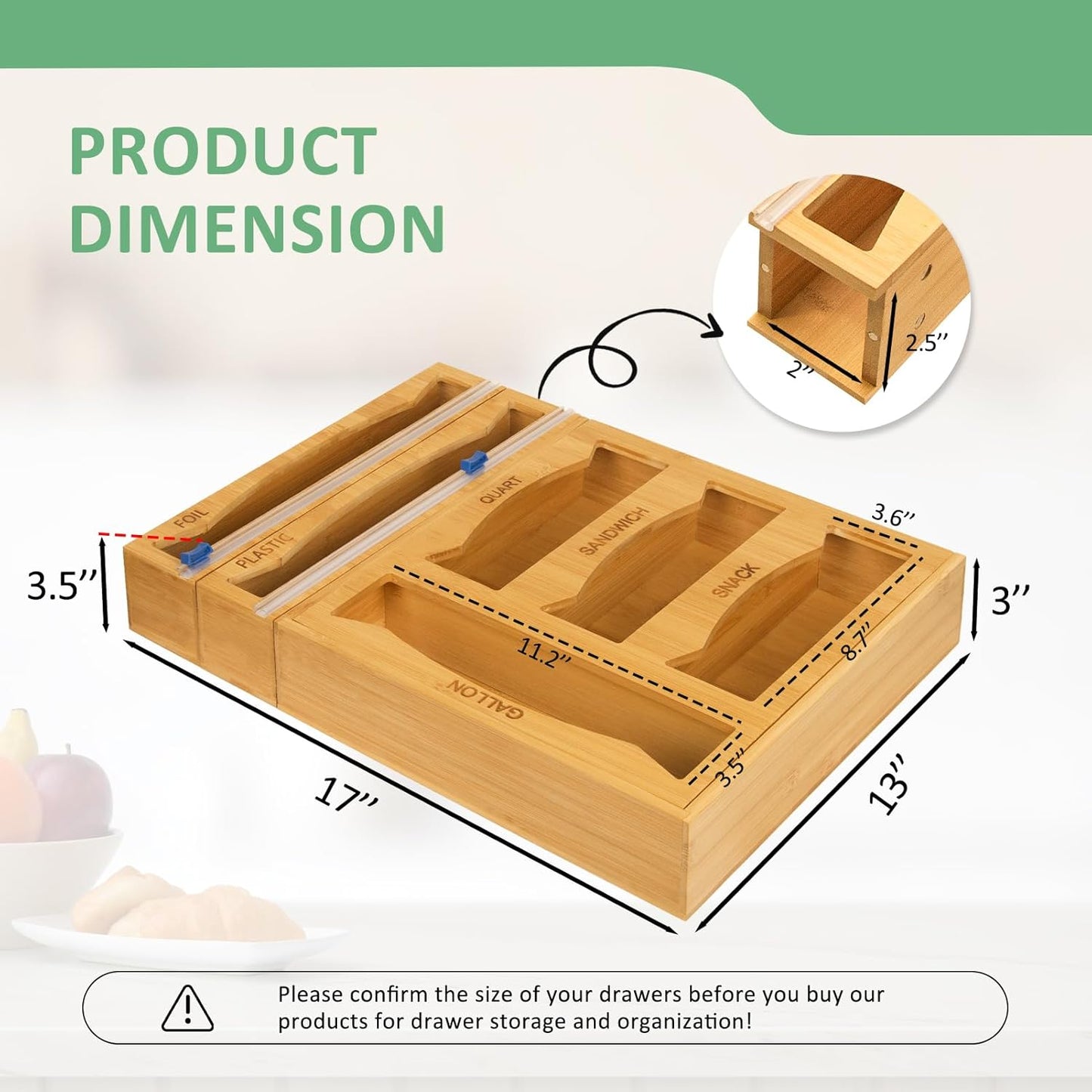 6-in-1 Magnetic Bamboo Drawer Organizer for Kitchen or Fridge