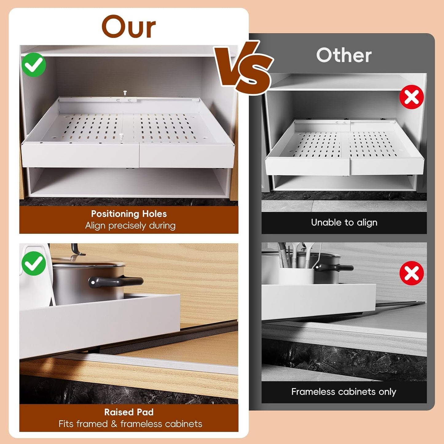 2 Pack Pull Out Cabinet Organizer, 21" Deep Slide Out Drawers for Kitchen Cabinets