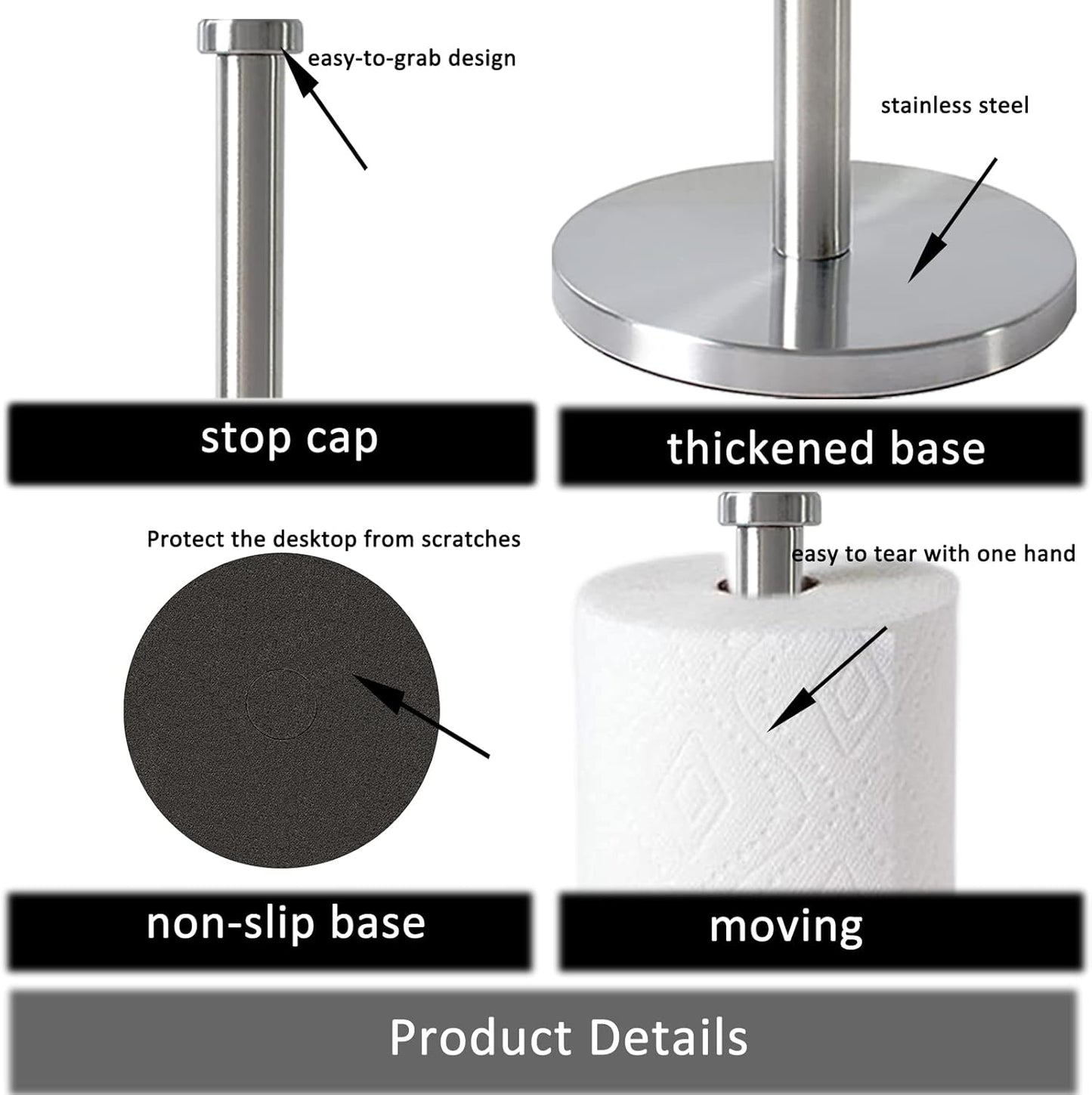 Silver Standing Paper Towel Holder for Kitchen& Bathroom Countertop,Under Counter, Table Or BBQ