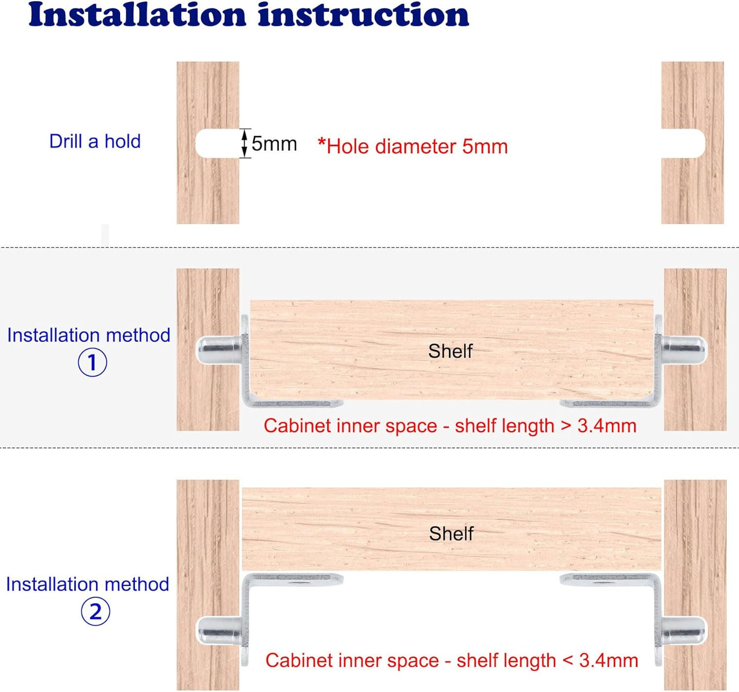 Shelf Support Pegs, 50 Pcs Shelf Pegs with Hole, 5mm (1/5 inch) Cabinet Shelf Bracket Pegs