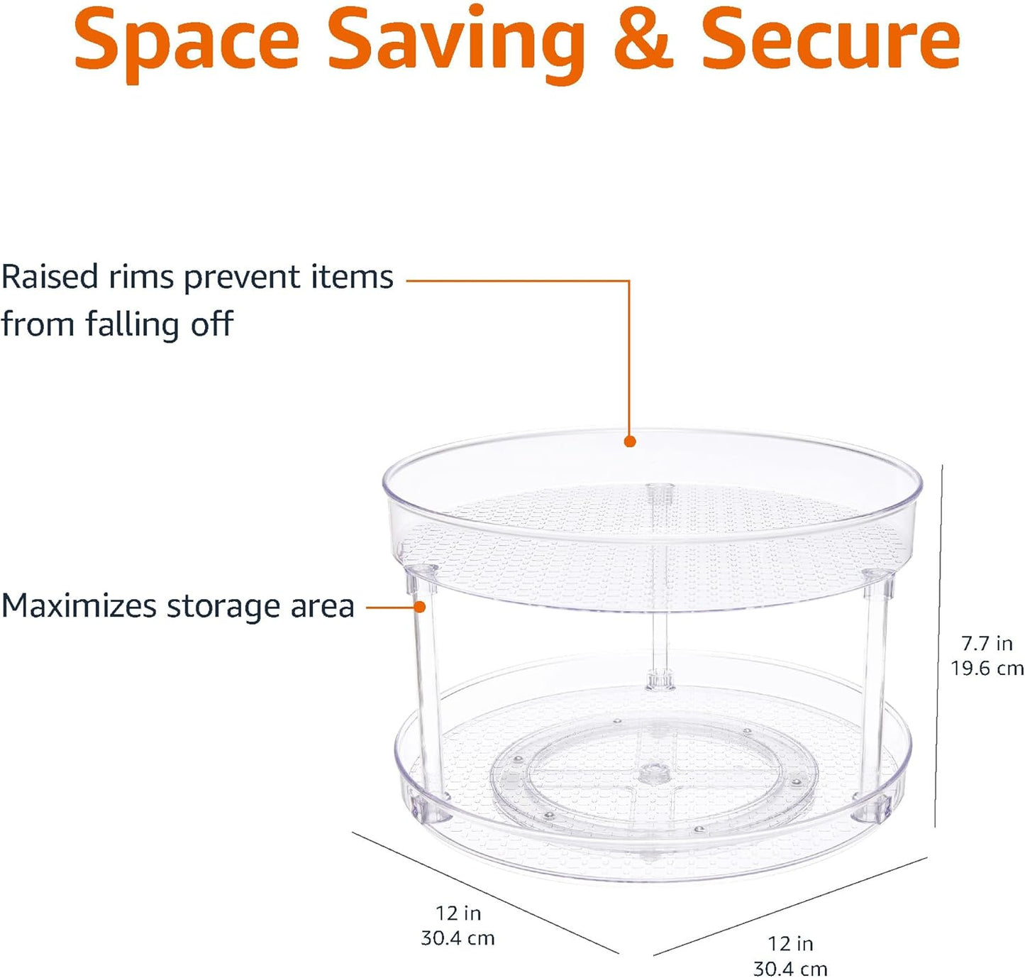 2 Tier Lazy Susan Turntable Organizer for Condiments, 12" Diameter, Clear