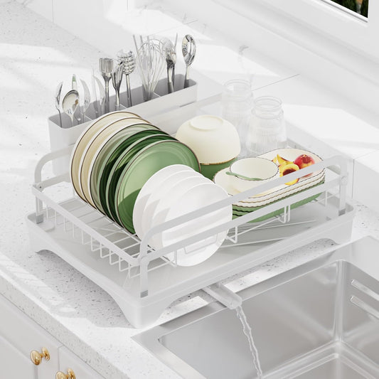 Dish Drying Rack for Kitchen Counter - Large Capacity Dish Drying Rack with Drainboard