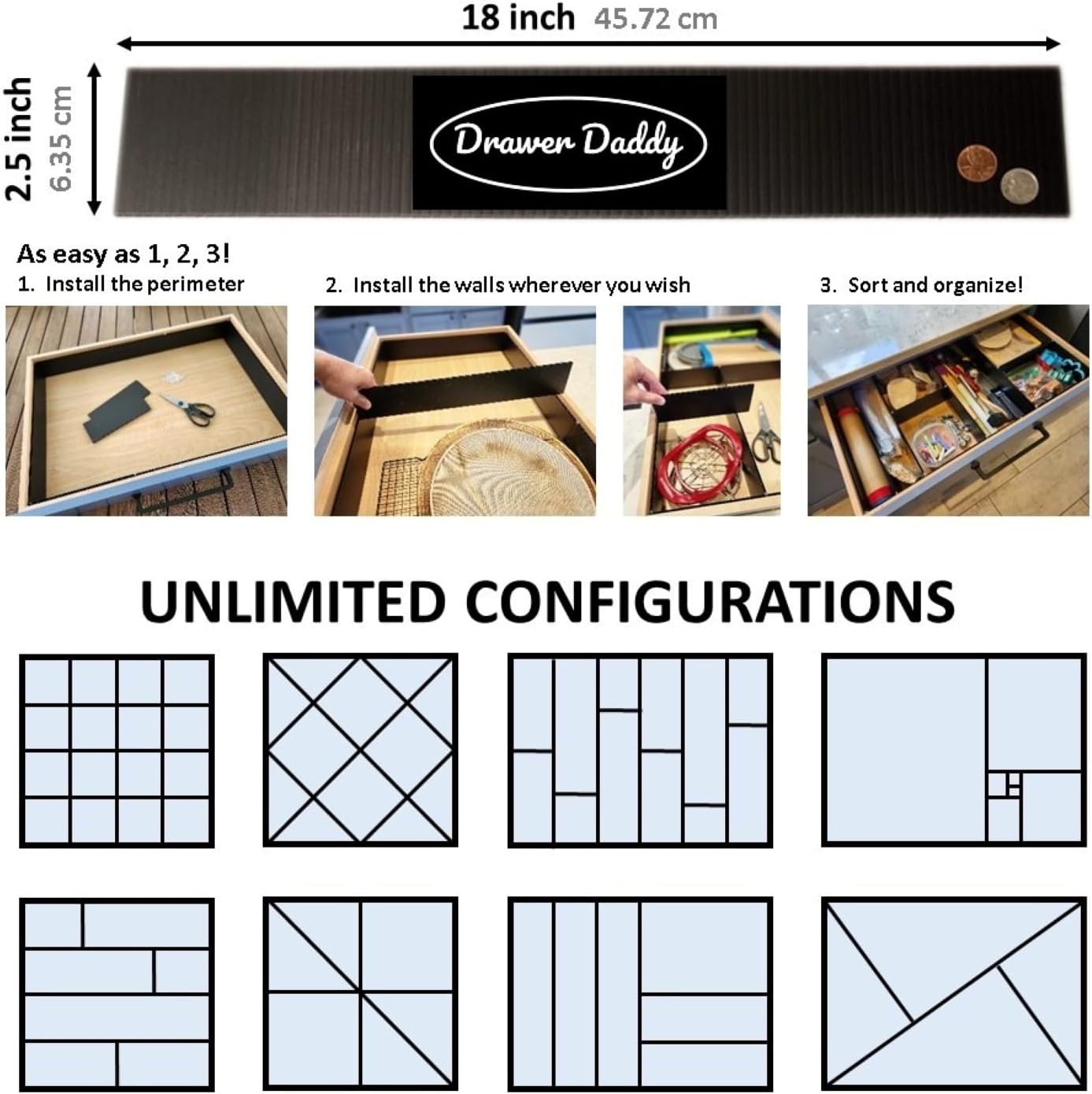 DRAWER DADDY The world’s most customizable grid drawer dividers for the kitchen, bathroom, desk