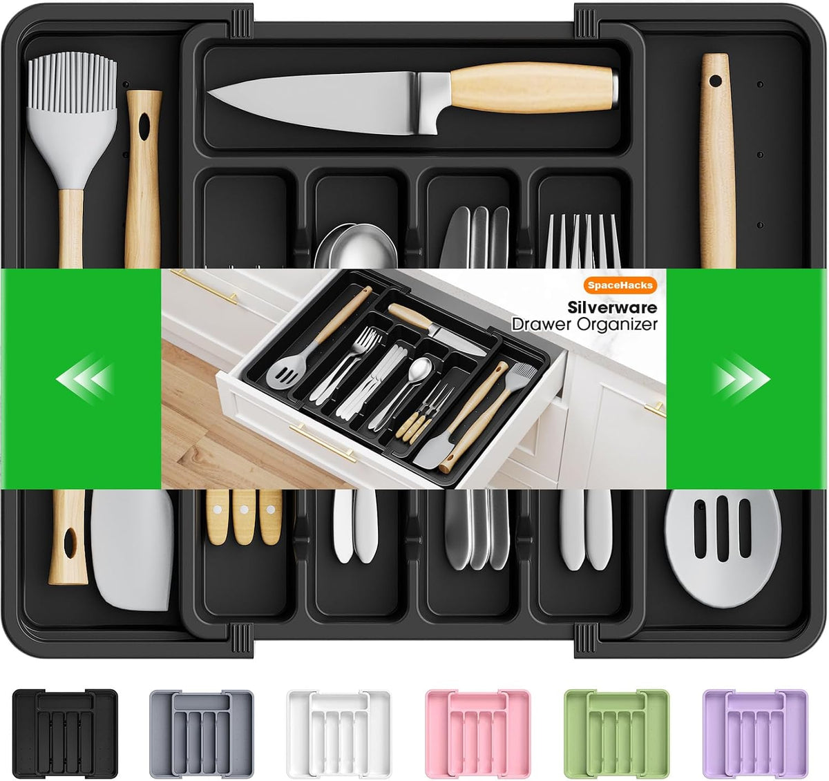 SpaceHacks Silverware Organizer，Adjustable & Expandable Draw