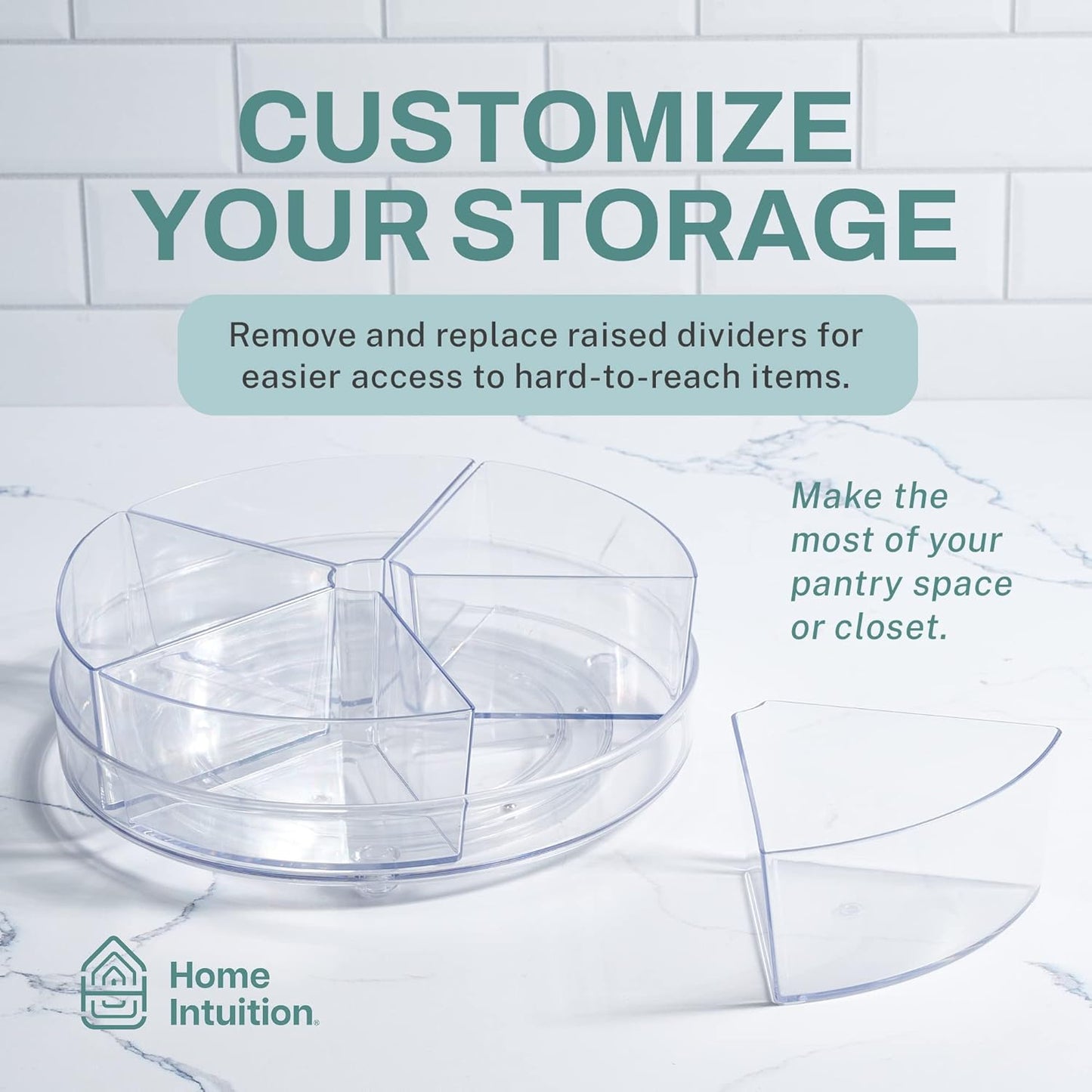 Round Plastic Lazy Susan Turntable Food Storage Container for Kitchen (5 Removable Bin, 2 Pack)