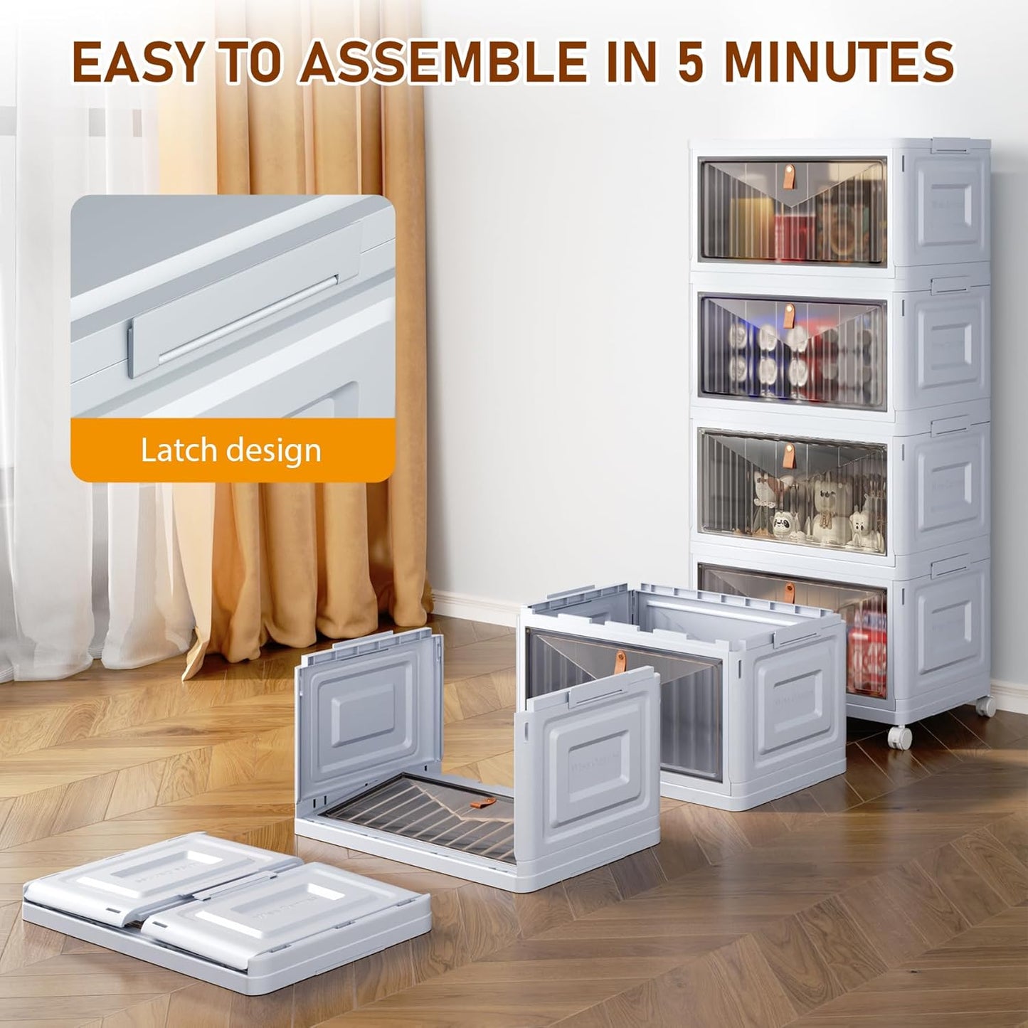 4 Tier Stackable Plastic Storage Bins with Lid and Wheels - 23 QT Closet Organizers and Storage