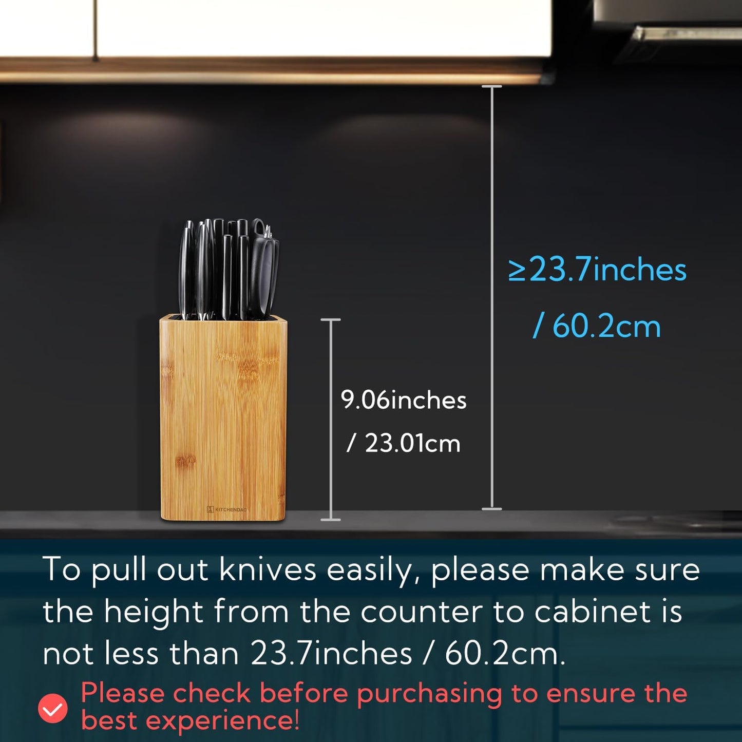 Deluxe Universal Knife Block with Slots for Scissors and Sharpening Rod