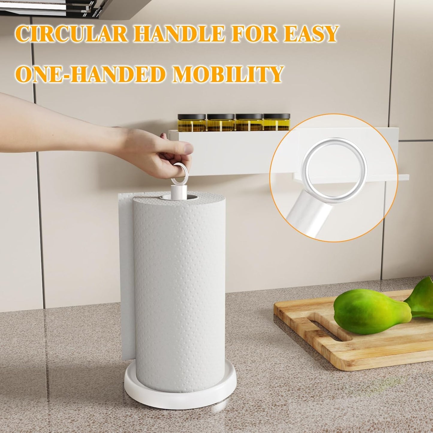 White Paper Towel Holder Countertop, White Kitchen Accessories Decor, One-Handed Tear