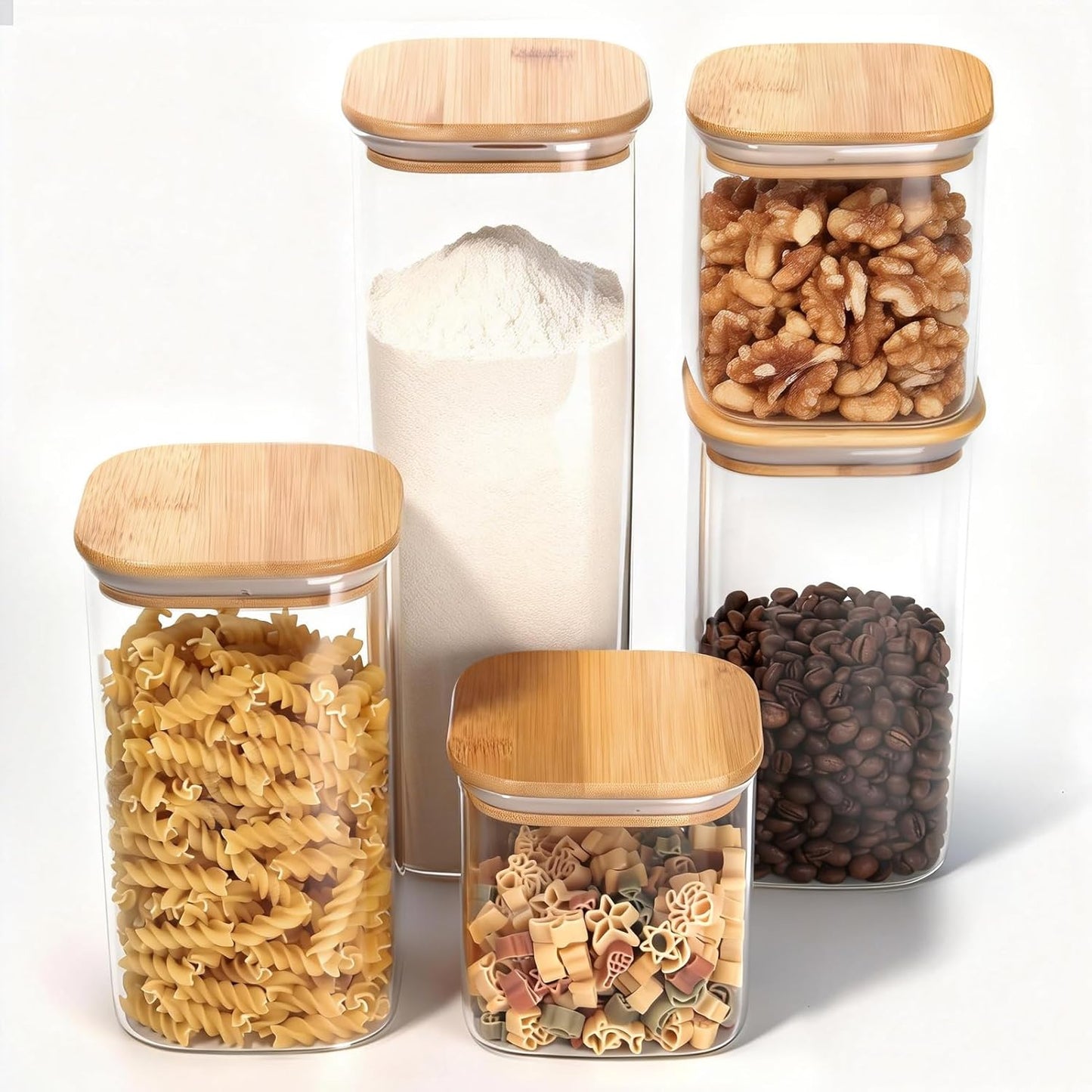 Glass Storage Containers with Lids [Multi-Size Set of 5]