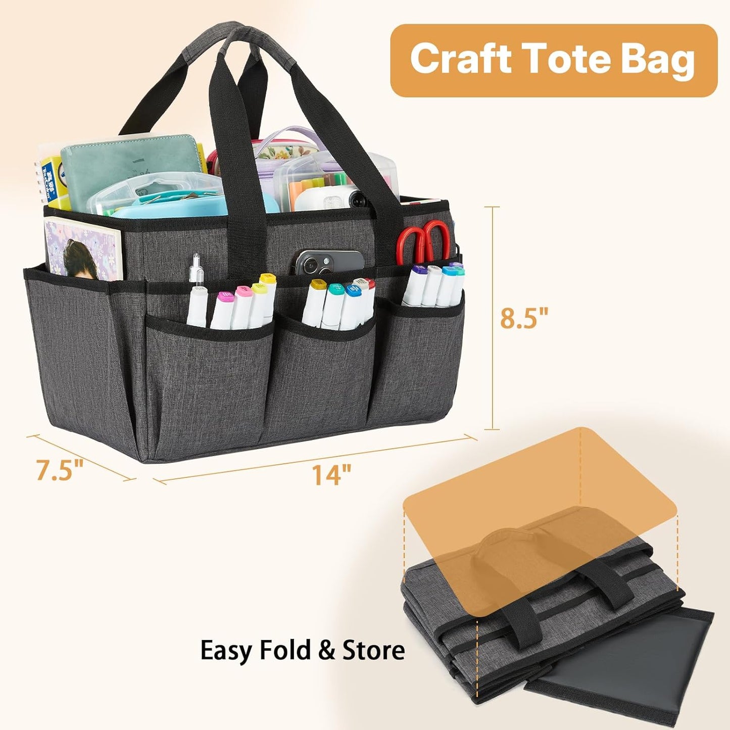 Craft Tote Bag, Art Organizer,Cleaning Supply Caddy, Carrying Bag with Handle for Multi-Purpose