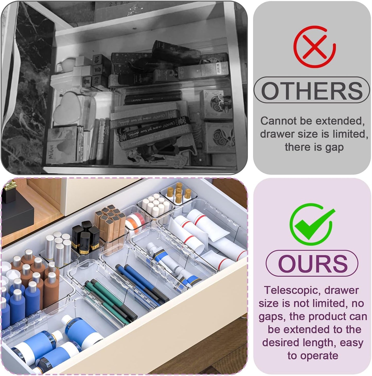 14 Pcs Clear Drawer Organizer, Adjustable Drawer Storage Box, 3-Size Desk Drawer Organizer