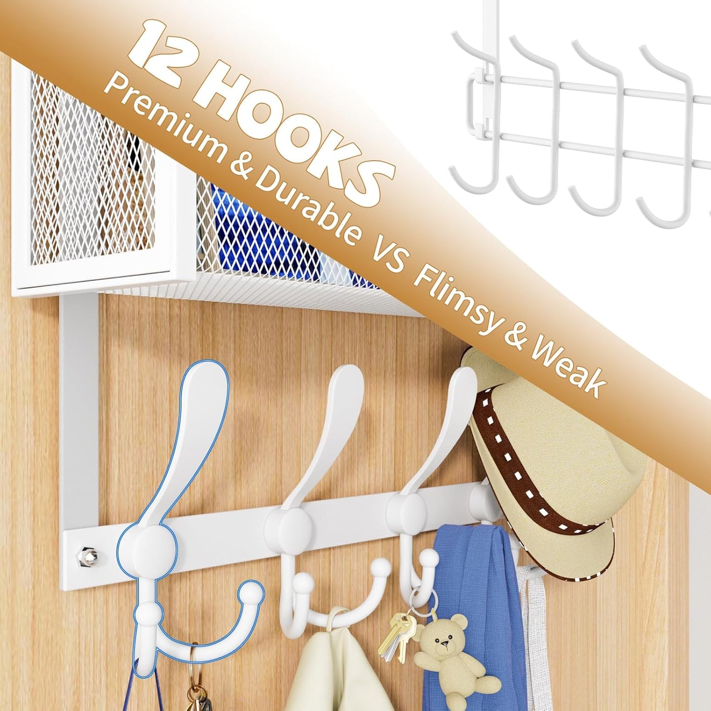 Over The Door Hooks Organizer, Coat Rack Over The Door Storage Hanger Towel Rack