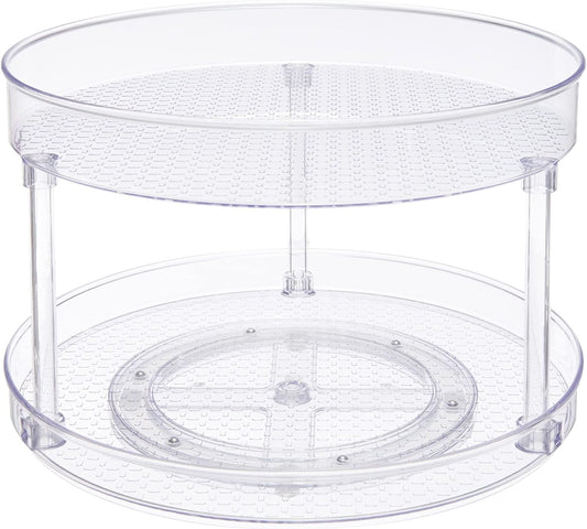 2 Tier Lazy Susan Turntable Organizer for Condiments, 12" Diameter, Clear