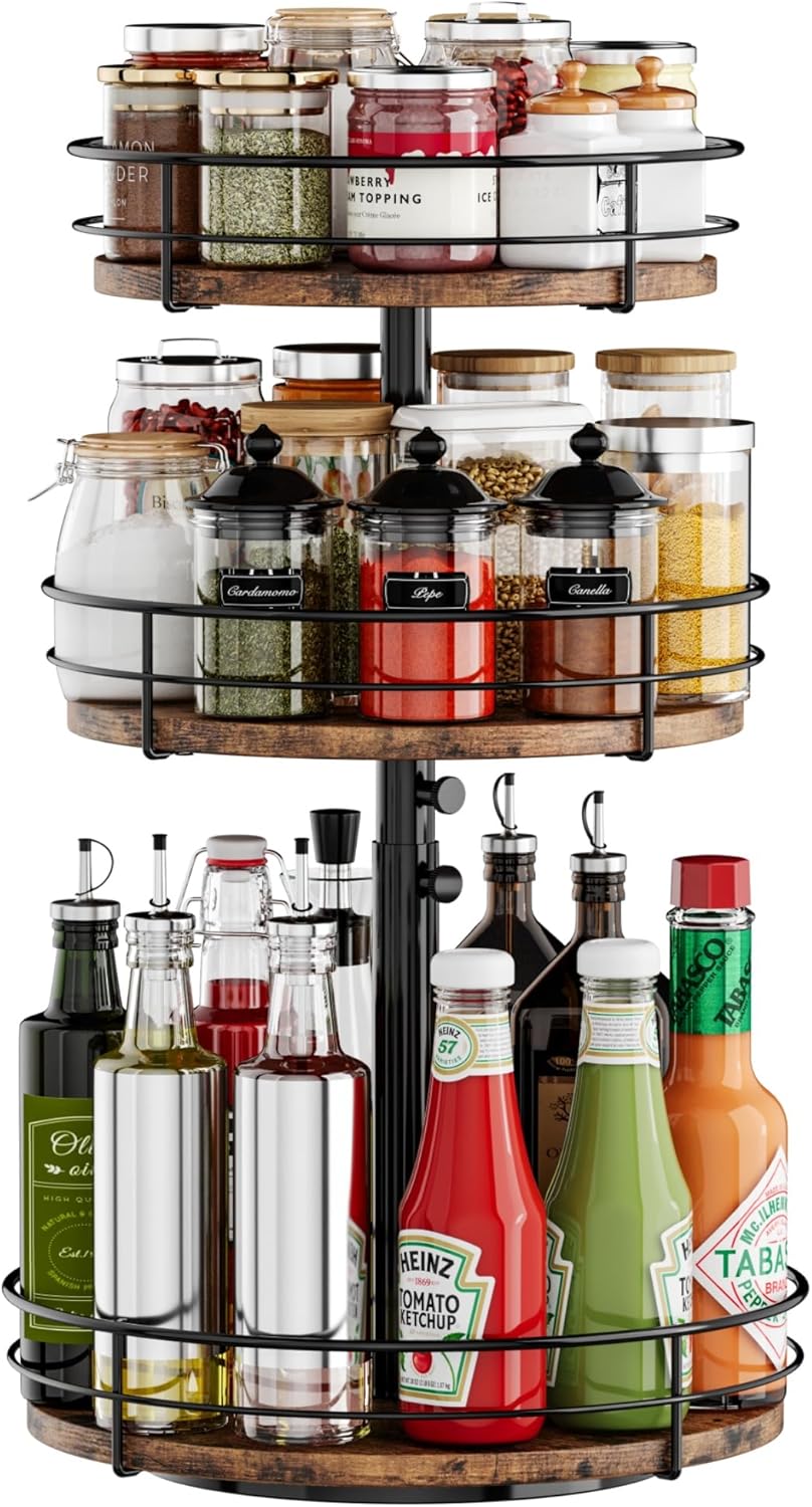 3 Tier Lazy Susan Spice Rack Organizer with Adjustable Height