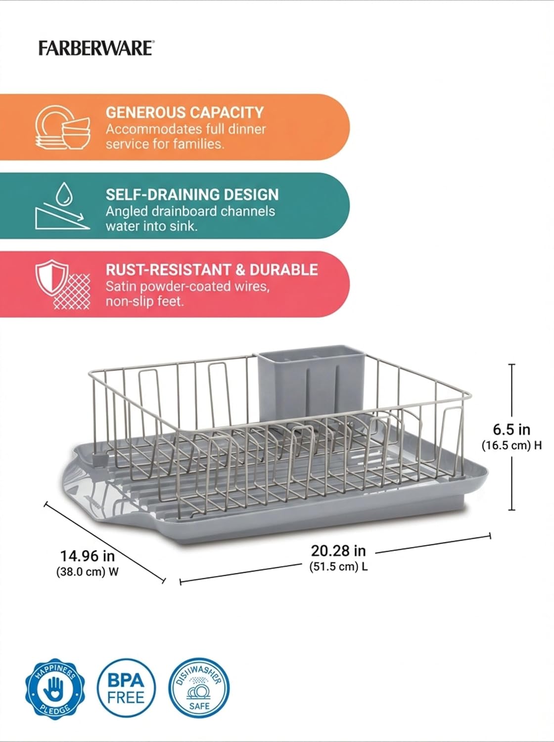 Classic 3-Piece Dish Drying Rack Set for Kitchen Counter, Gray - Rust-Resistant Wires