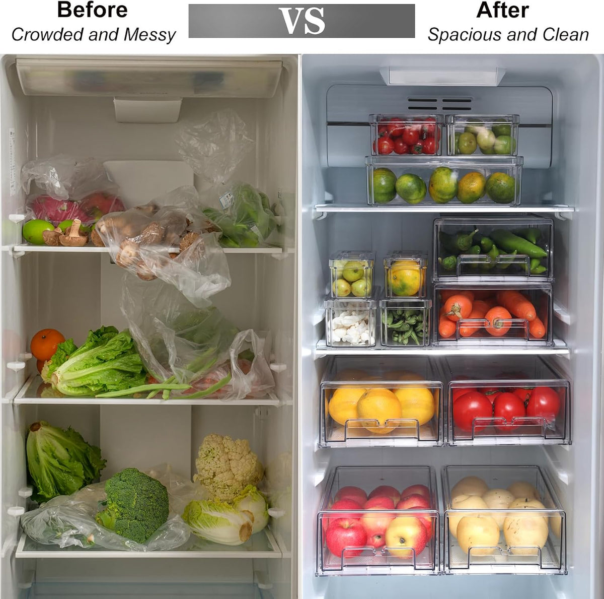Taiuloo 2 Pack Stackable Refrigerator Organizer Bins with Pu