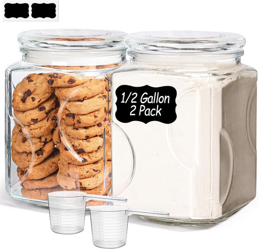 64 oz Glass Jar with Lid, 2 QT Pantry Storage Containers set with Glass Lids