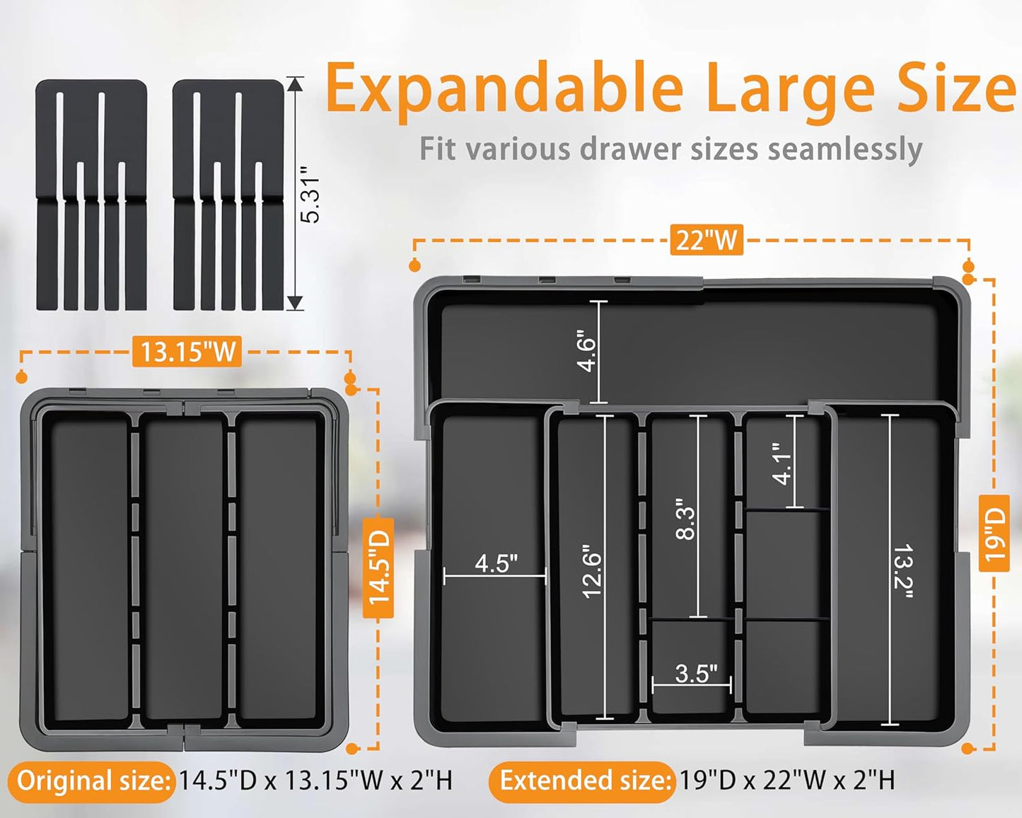 Large Utensil Drawer Organizer for Kitchen, Expandable Silverware Organizer Utensil Holder