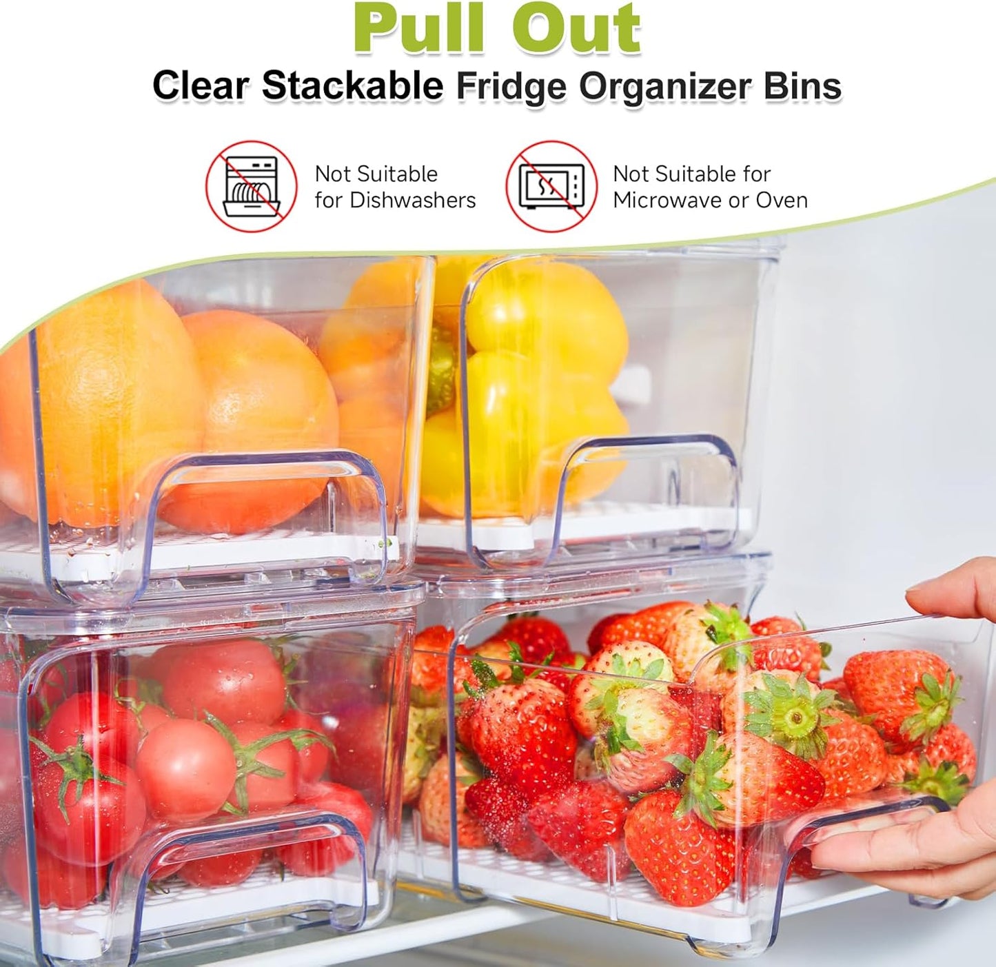 4-Pack Refrigerator Drawer Organizer Bins
