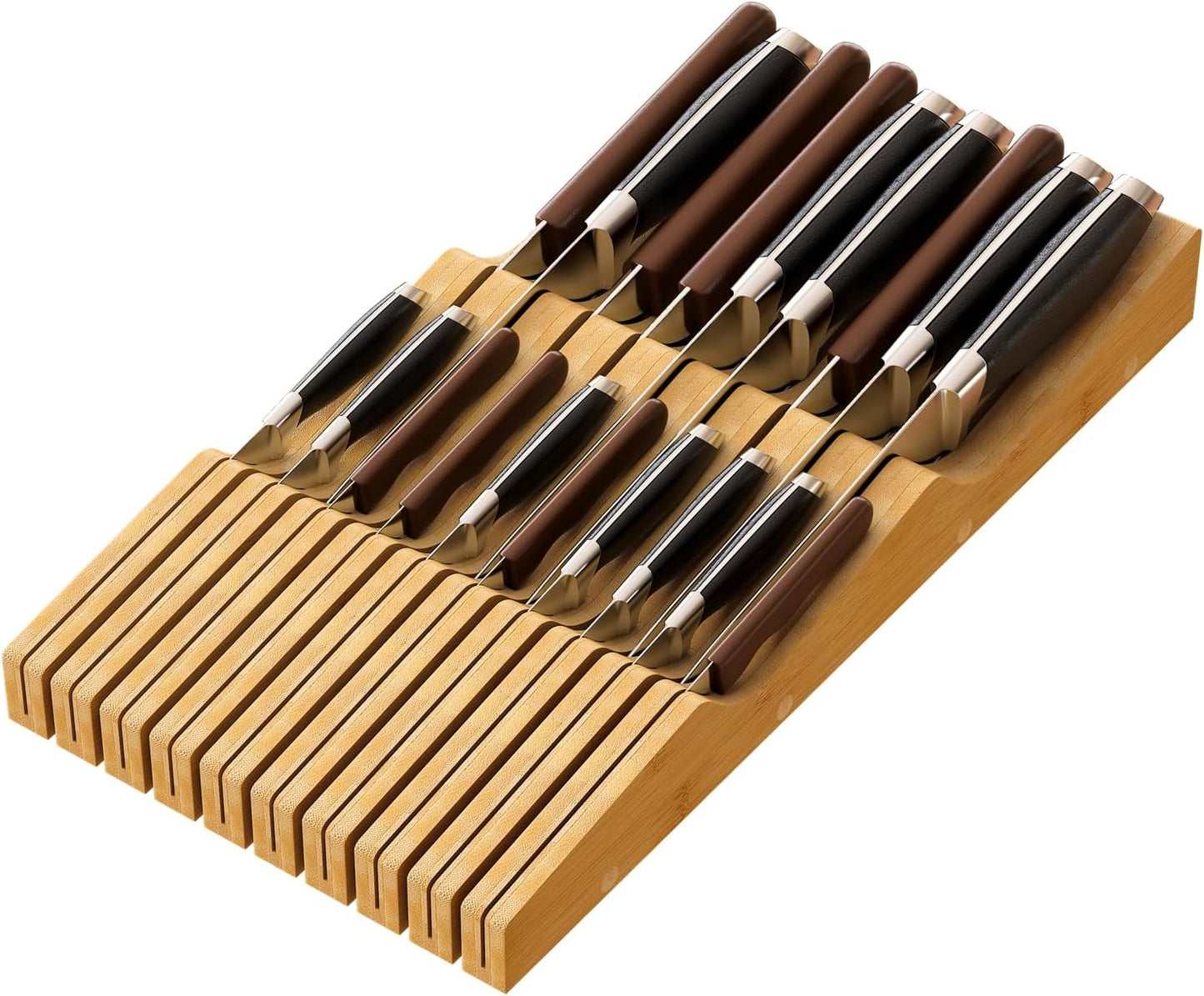 Large Drawer Knife Organizer Insert, Bamboo Wood Knife Holder, Knife Block Hold up To 19 Knives