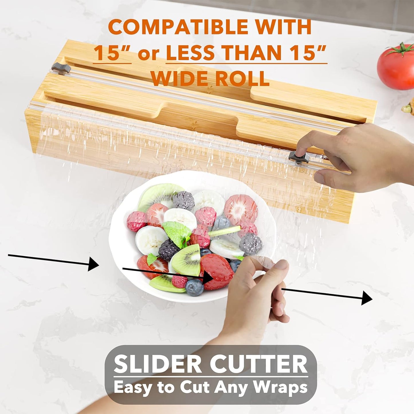 2 in 1 Long Wrap Dispenser (Need 3" Deep Drawer) with Cutter, Plastic Wrap