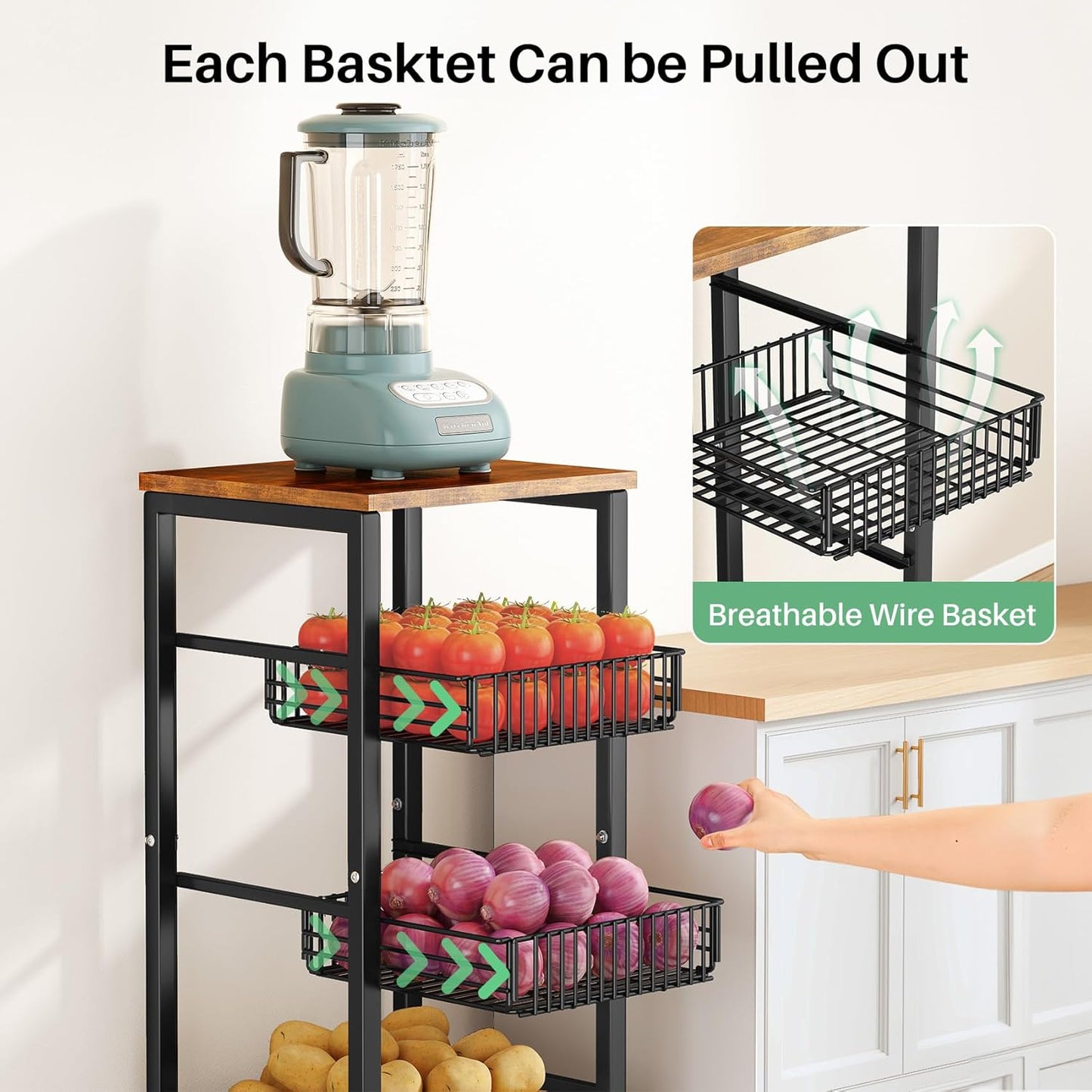 Fruit Basket Vegetable Stand for Kitchen Pantry