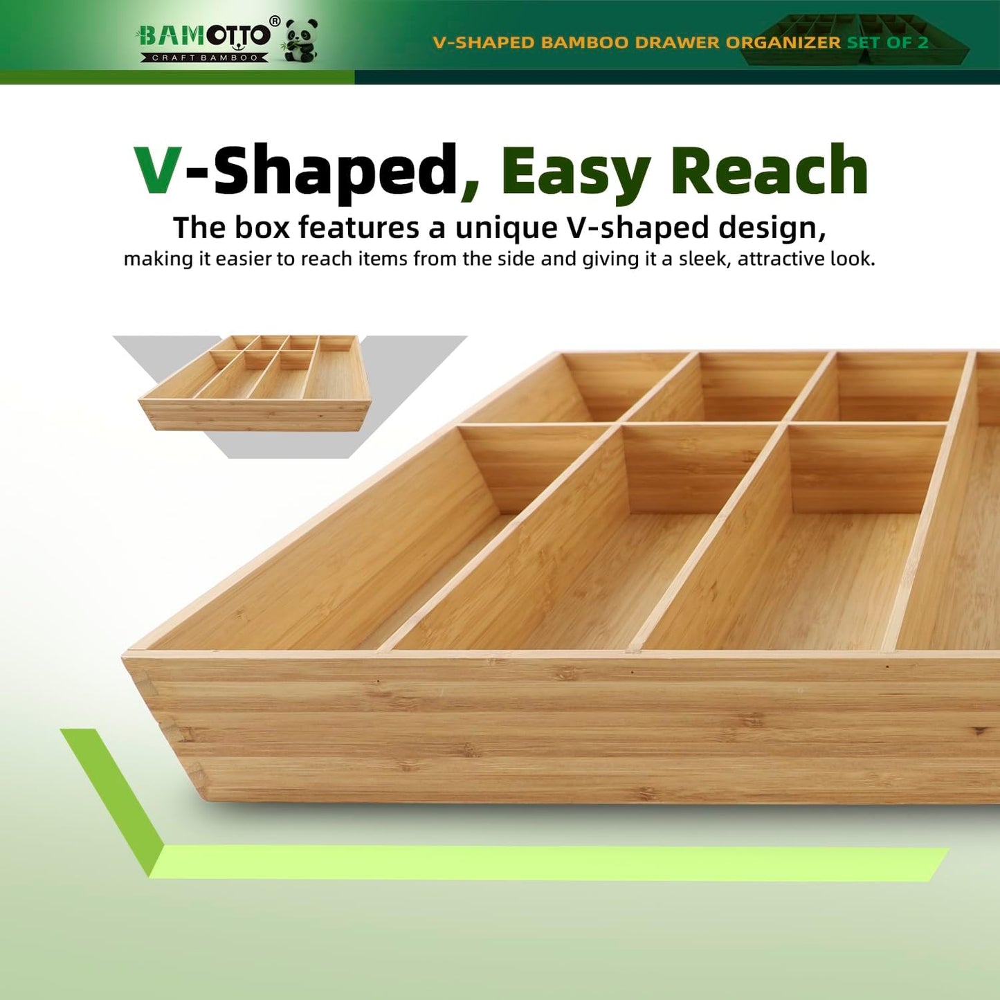13 Slot V-Shaped Bamboo Drawer Organizer Set of 2