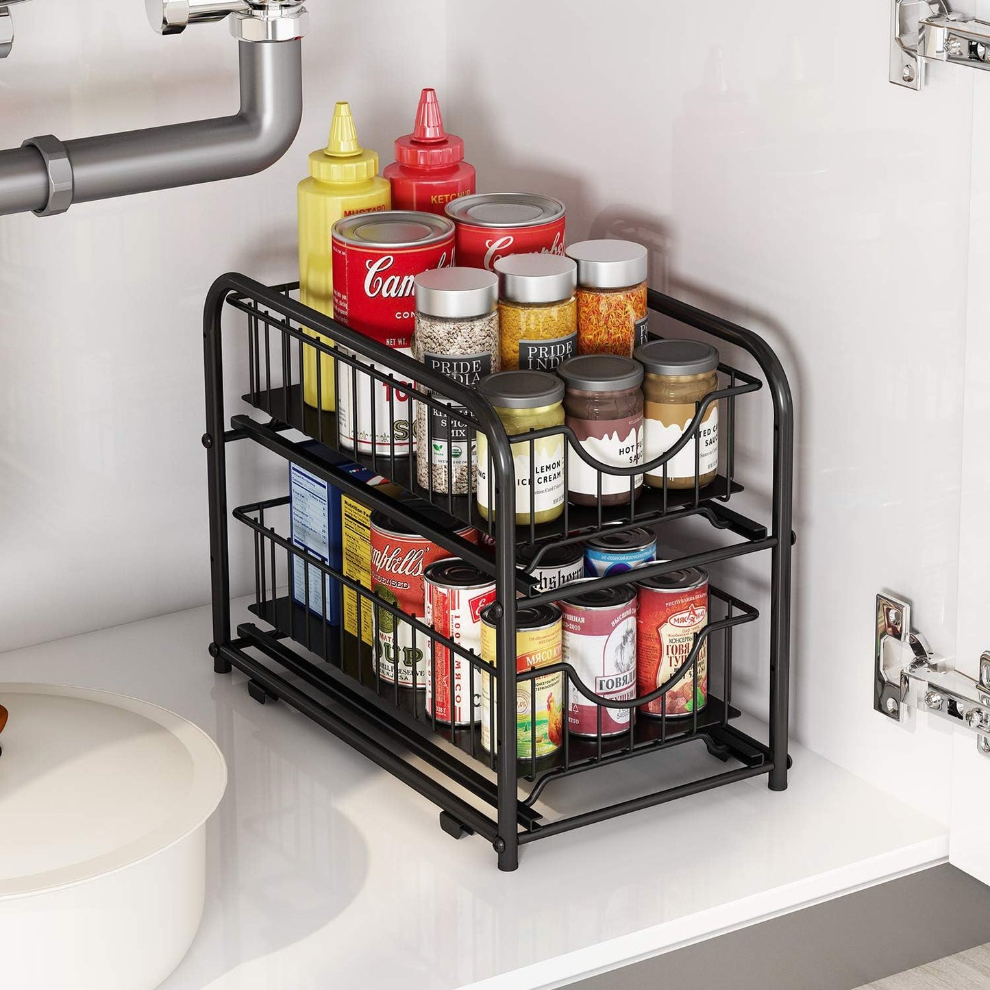 Pull-out Cabinet Organizer, Stackable 2-tier Under Sink Rack