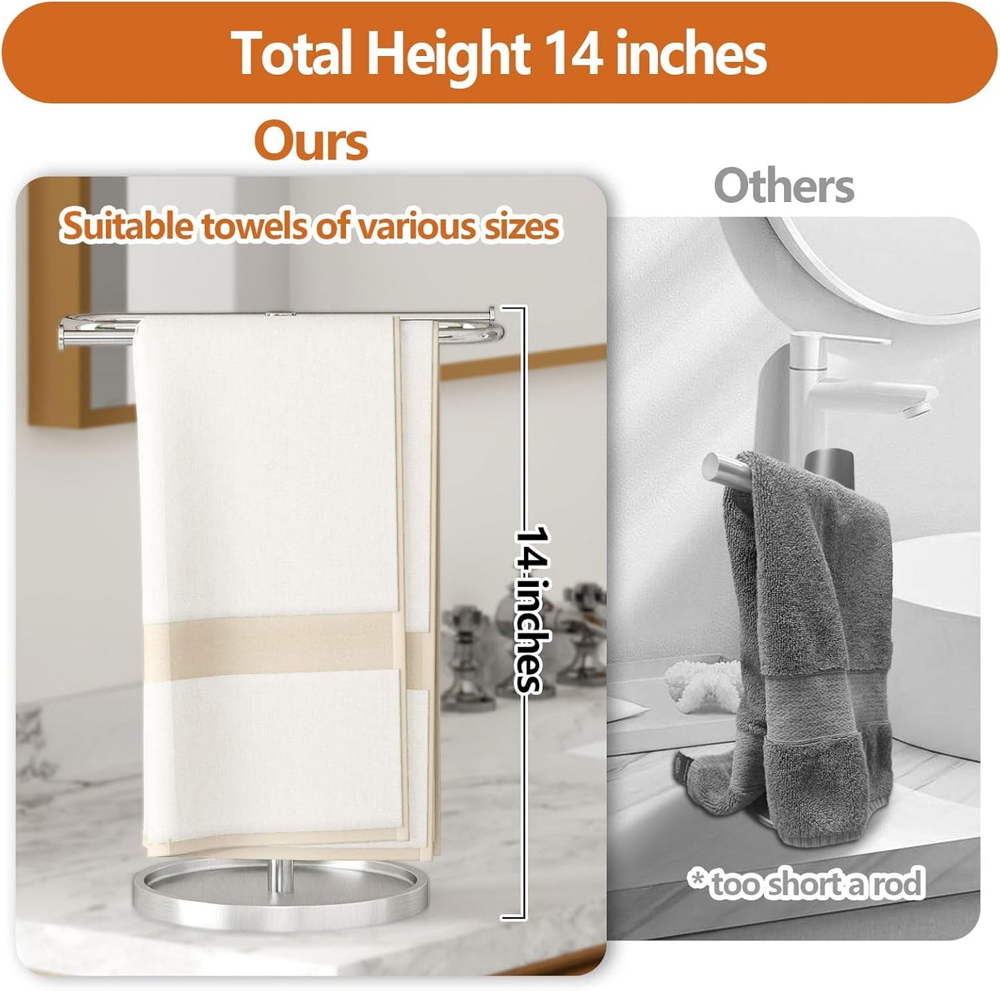 Hand Towel Holder, Stainless Steel Countertop Towel Stand for Bathroom
