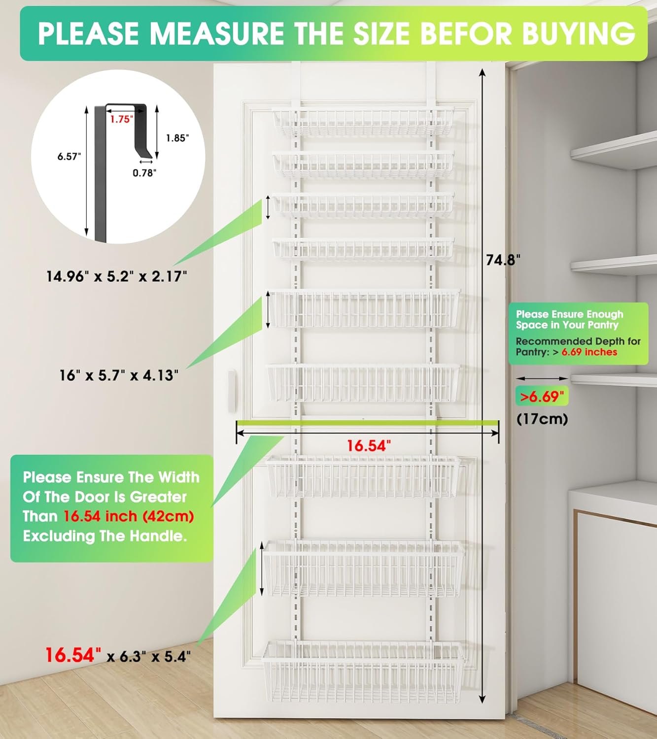 White 9-Tier Over The Door Pantry Organizer, Pantry Organization and Storage