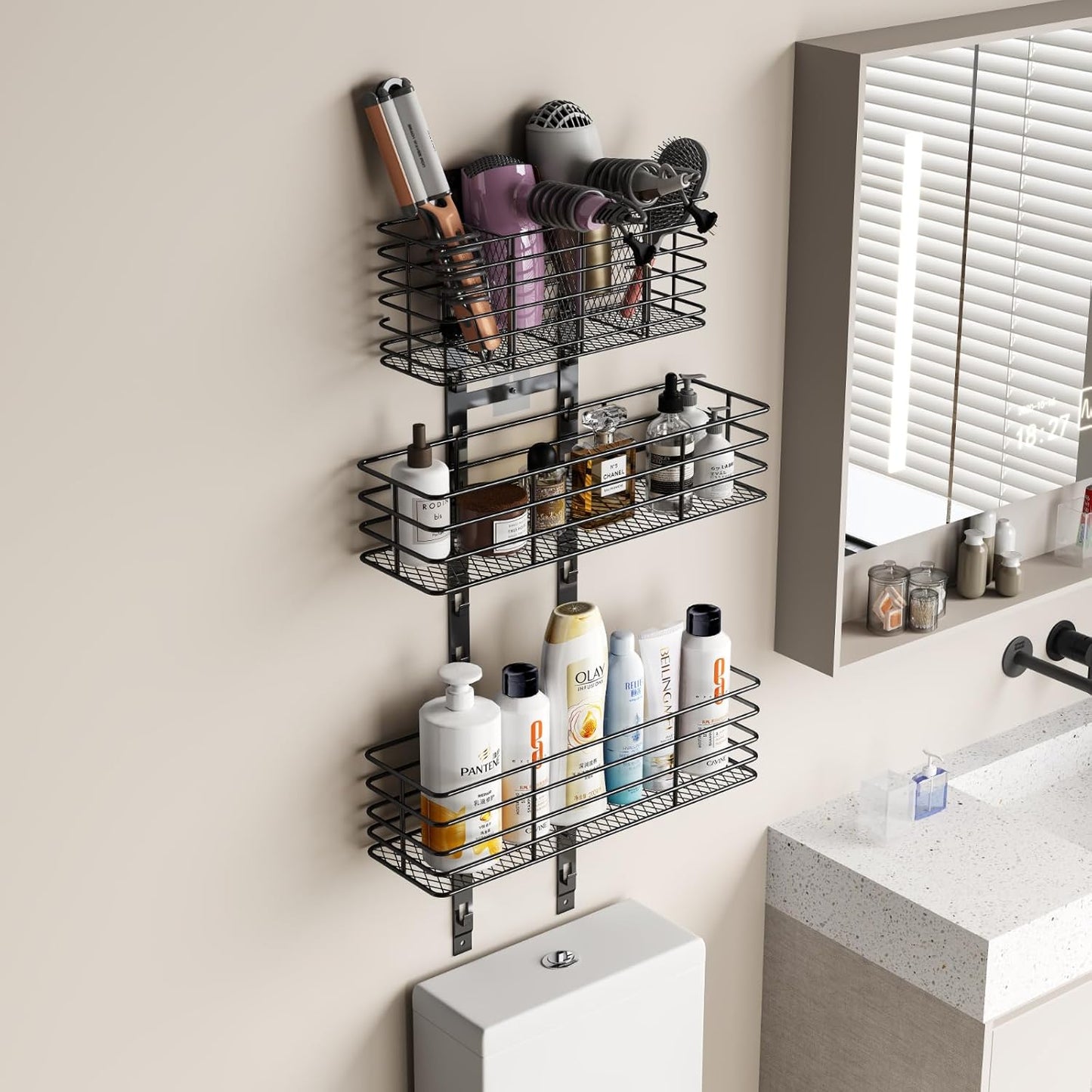 5-Tier Over The Door Organizer Bathroom - Hair Dryer Holder