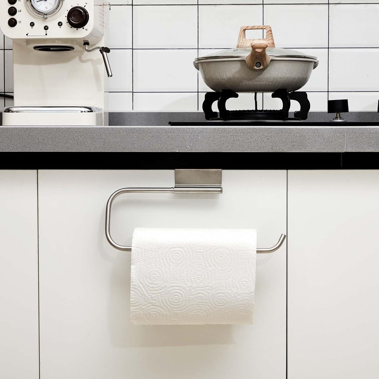 12.4 Inches Cabinet Door Paper Towel Holder Camper Under Sink No Drilling Paper Towel Storage and Dispenser for RV Kitchen Bathroom Laundry Room, Stainless Steel(Silver,1 Pcs)