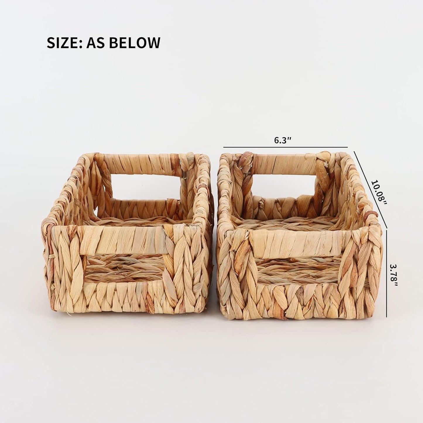 Woven Water Hyacinth Baskets for Organizing, Rectangular Wicker Baskets with Built-in Handles