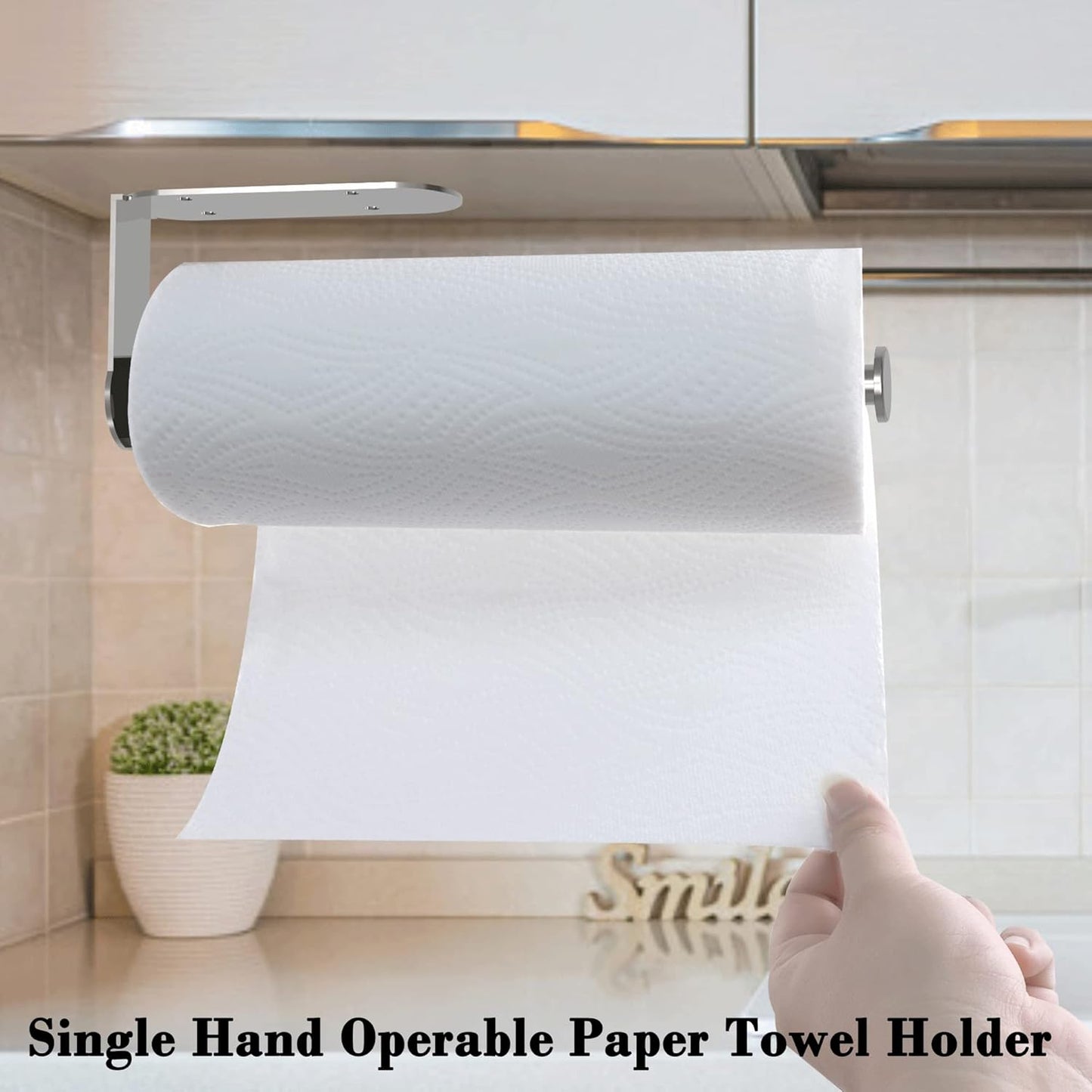 Paper Towel Holder Under Cabinet Mount Self Adhesive Kitchen Countertop Wall Mount Paper Towel Holders Rack with Damping Brushed Nickel Stainless Steel Resistant Corrosion & Rust