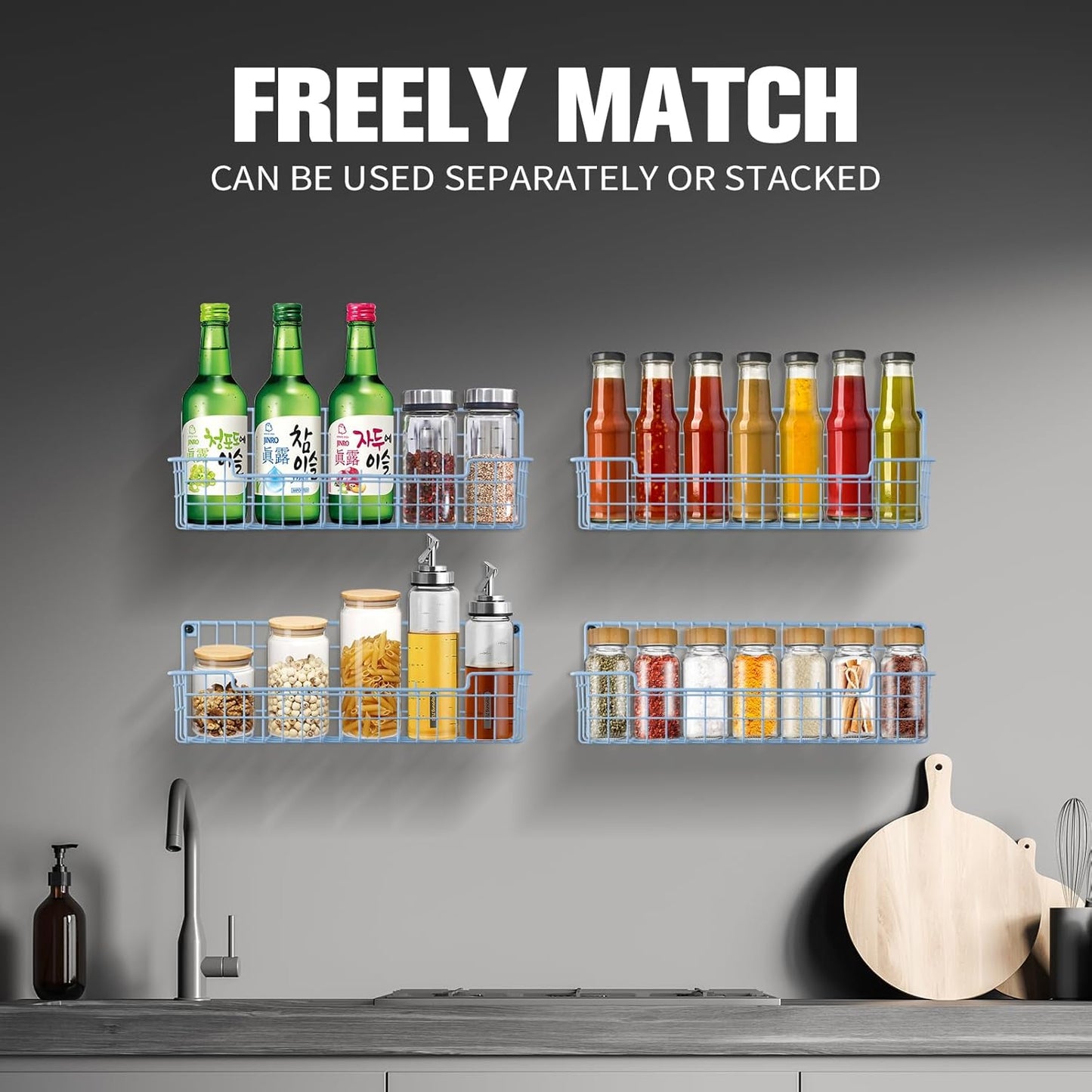 Spice Rack Wall Mount, Wall Spice Organizer for Kitchen Cabinet Door