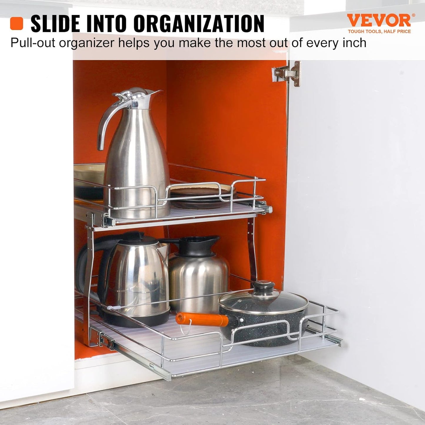 2 Tier 20"Wx21.2"Dx15.2"HPull Out Cabinet Organizer, Heavy Duty Slide Out Pantry Shelves