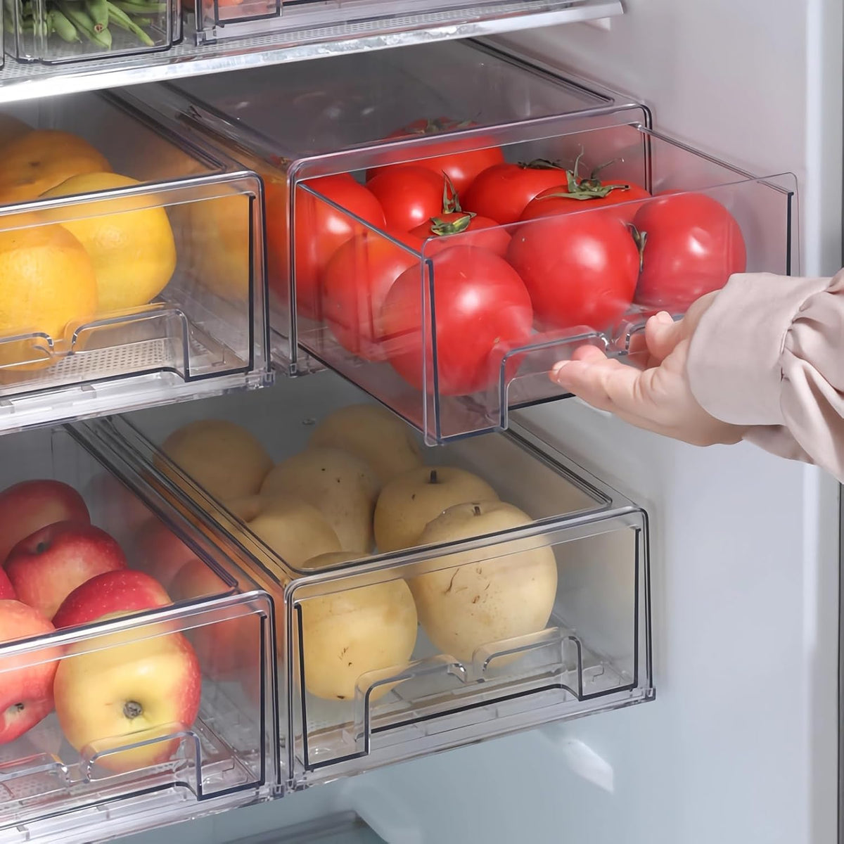 Taiuloo 2 Pack Stackable Refrigerator Organizer Bins with Pu