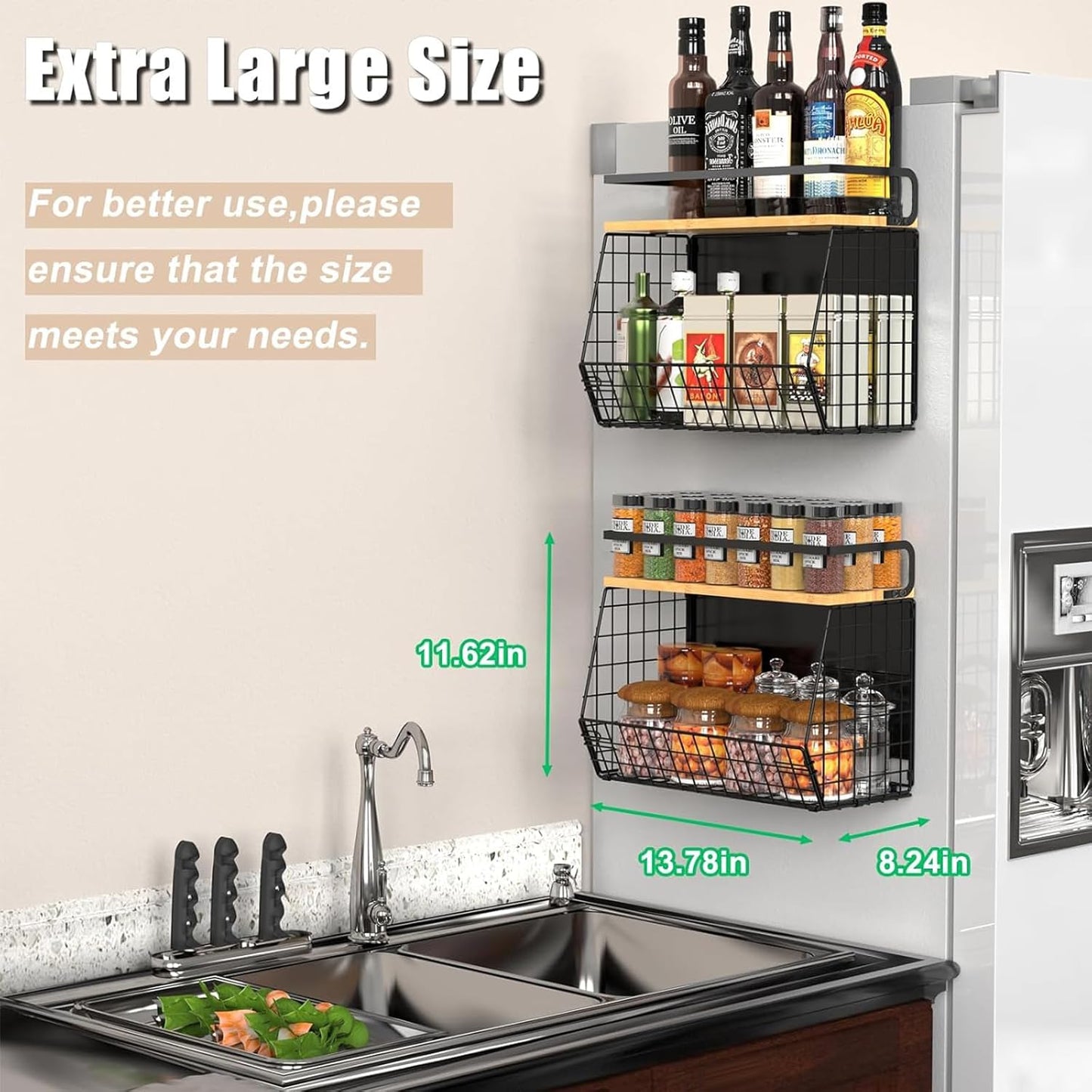 2 Pack Magnetic Spice Storage Rack Organizer for Refrigerator
