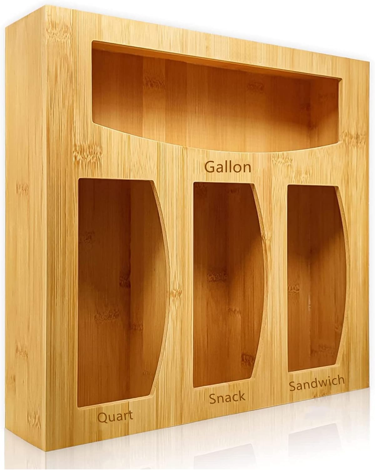 Bamboo Food Bag Storage Organizer for Kitchen Drawer, Baggie Holder for Solimo, Glad, Hefty Gallon