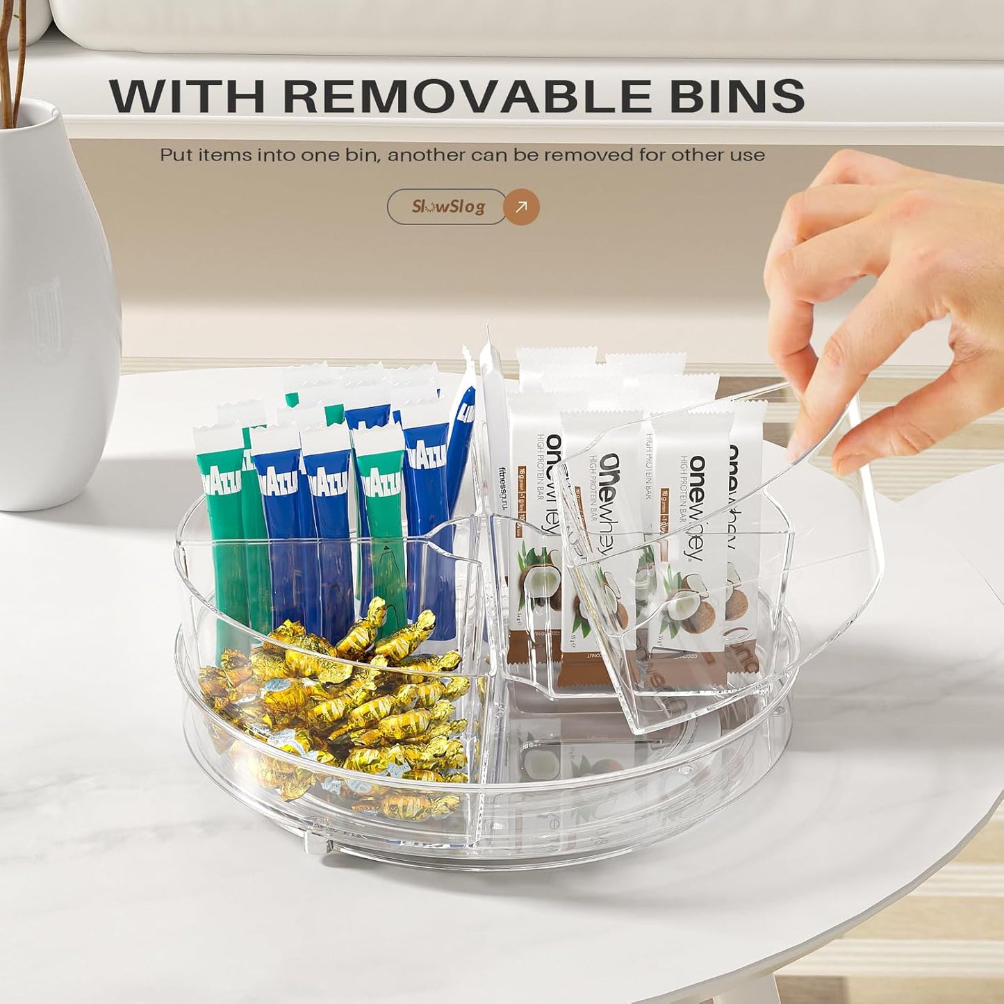 2 Pack Lazy Susan Organizer, 9 inch Rotating Storage Organizer with 4 Removable Bins