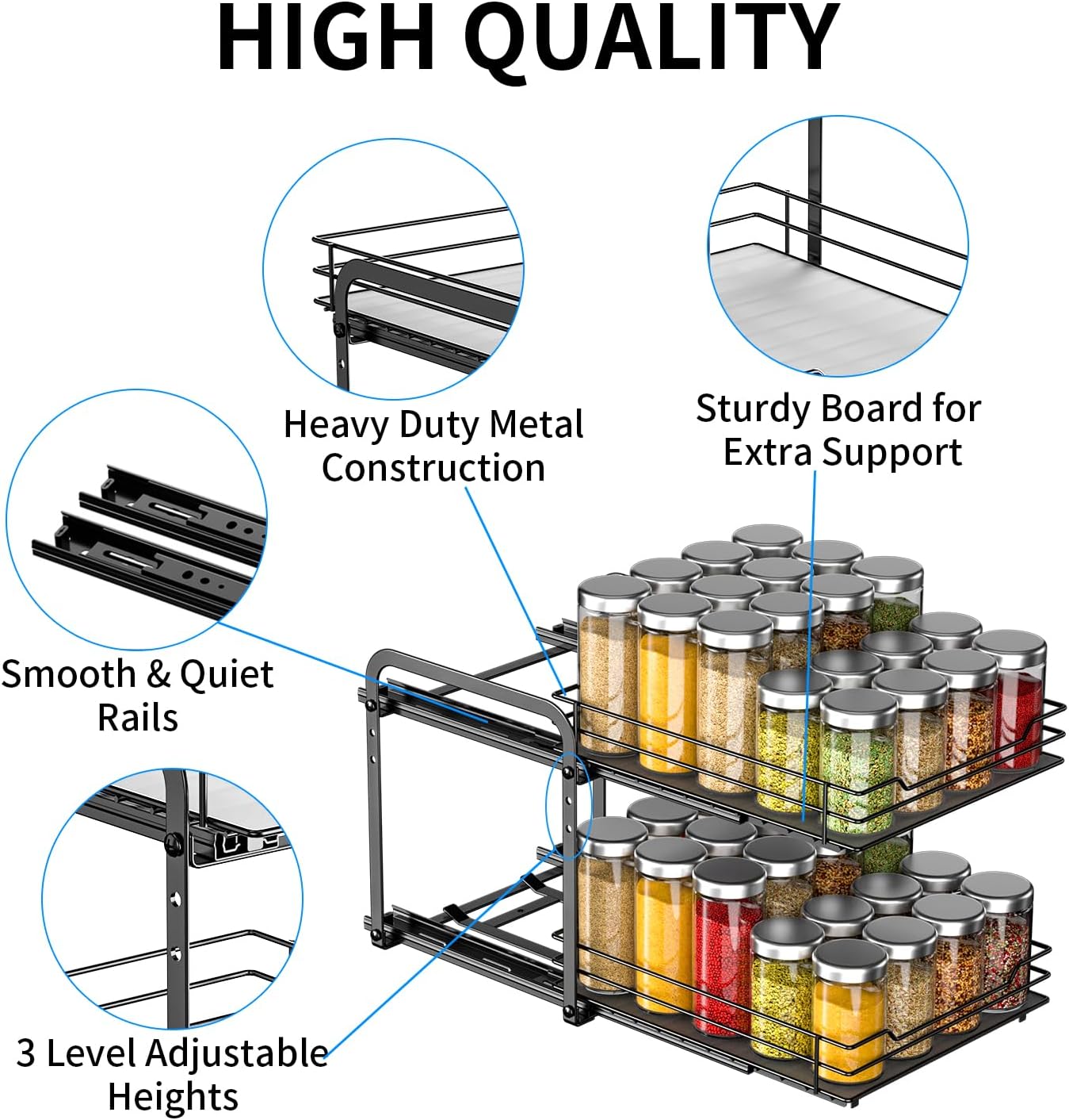 Spice Rack Organizer for Cabinet, 2 Tier Pull Out Spice Racks for Inside Cabinets & Pantry