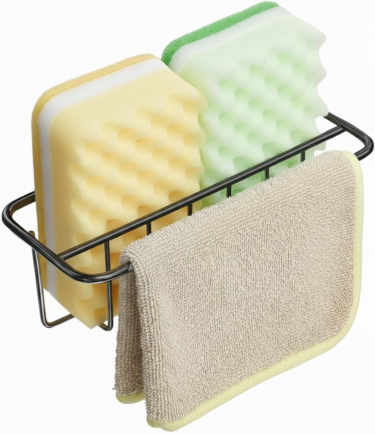 Adhesive Kitchen Sink Sponge Holder + Dish Cloth Hanger + Soap Holder, 2-in-1 Kitchen Sink Caddy