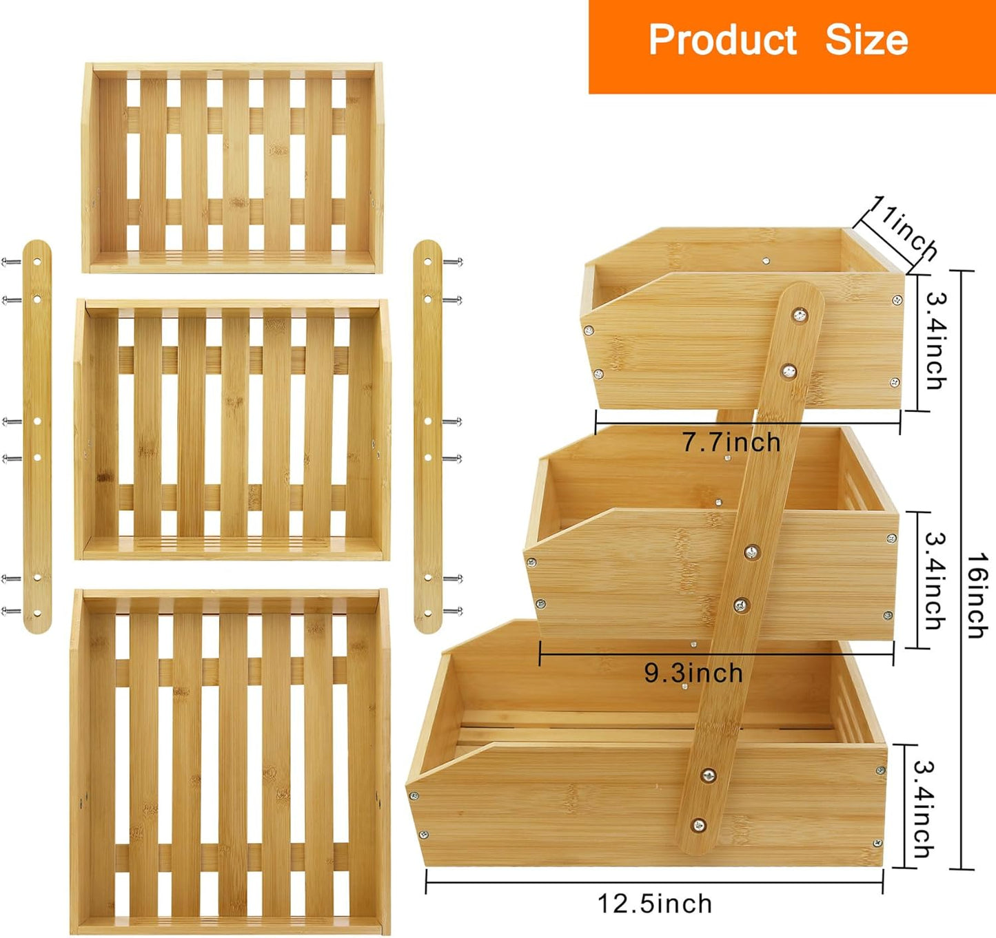 Fruit Basket for Kitchen Counter, 3 Tier Fruit Stand, Fruit Vegetable Storage Basket