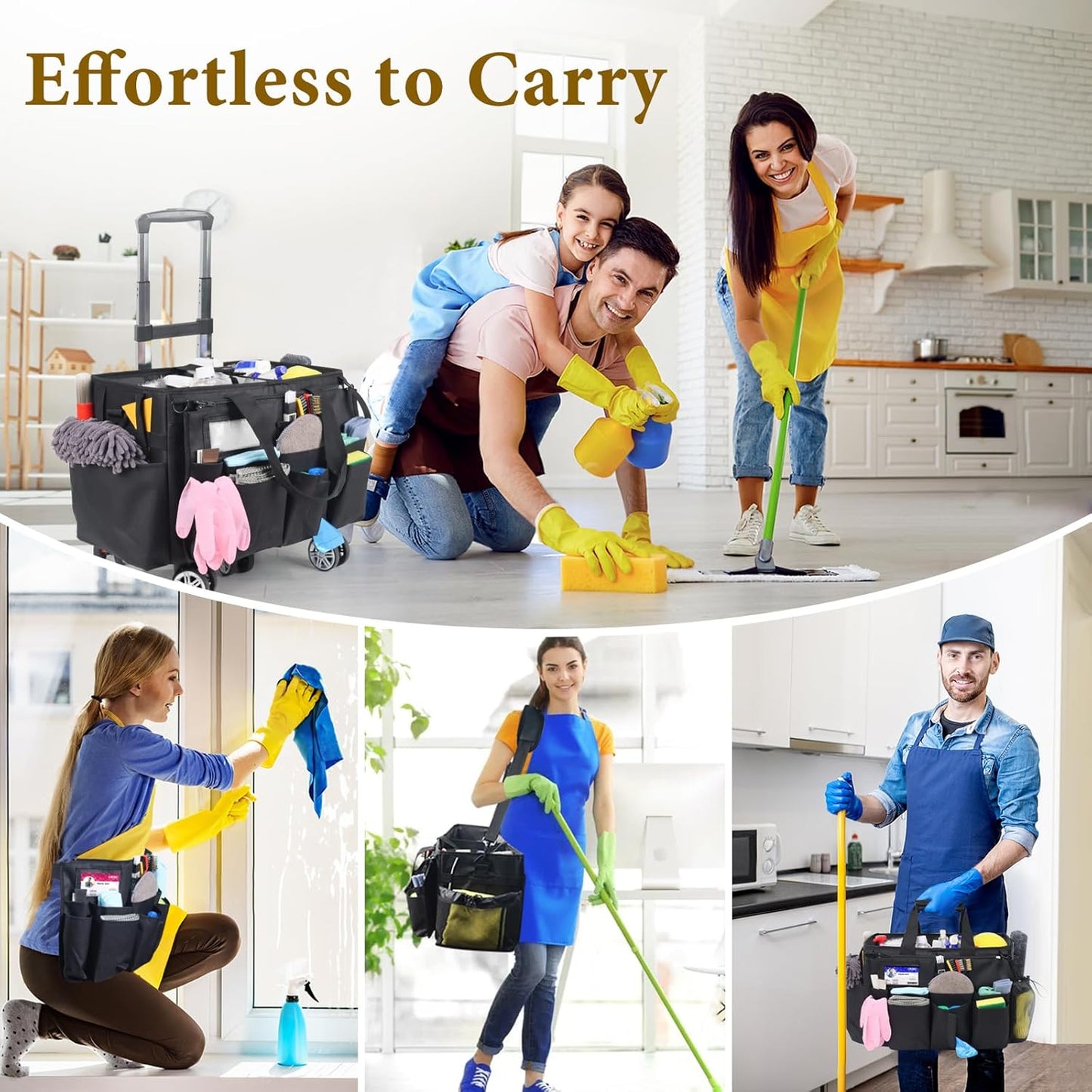 Rolling Cleaning Caddy Bag with Detachable Trolley