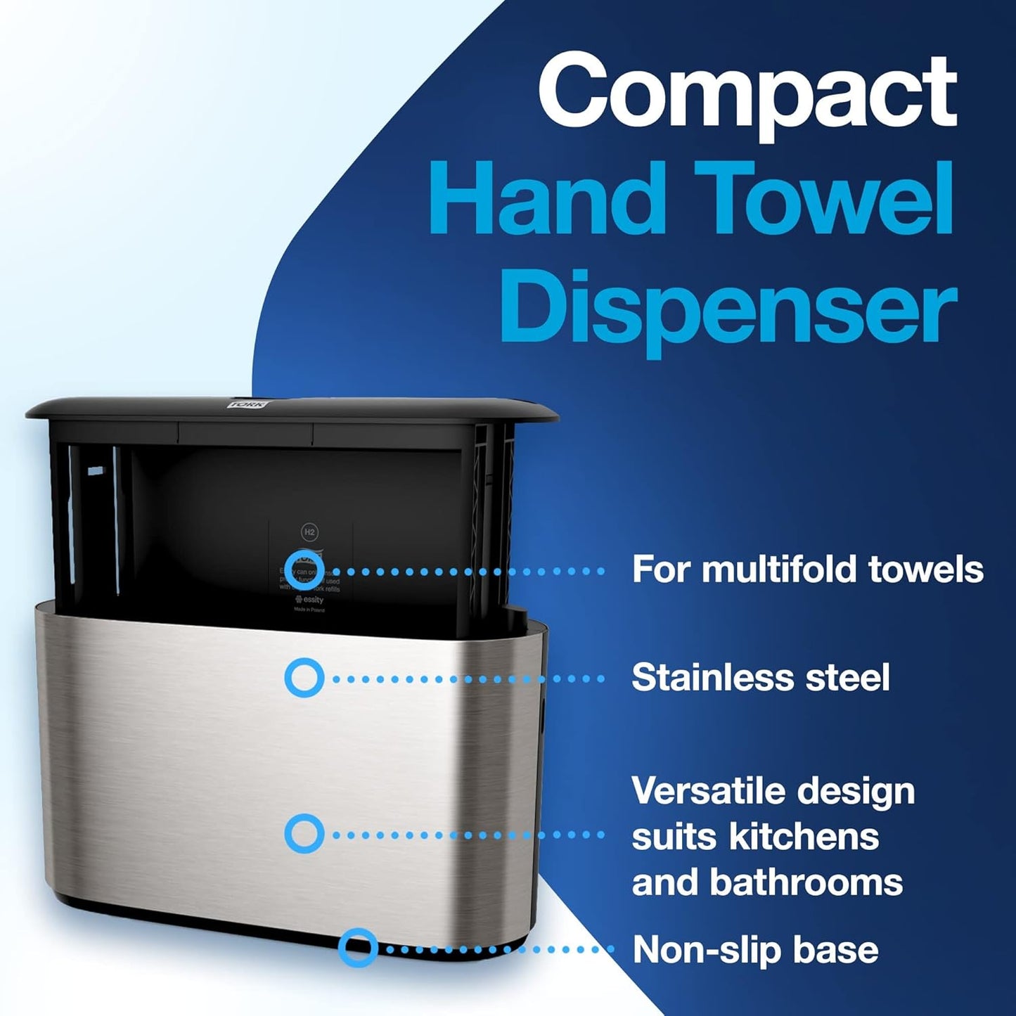 Xpress Stainless Steel Paper Towel Dispenser Compact Design, Fits H2 Hand Towels